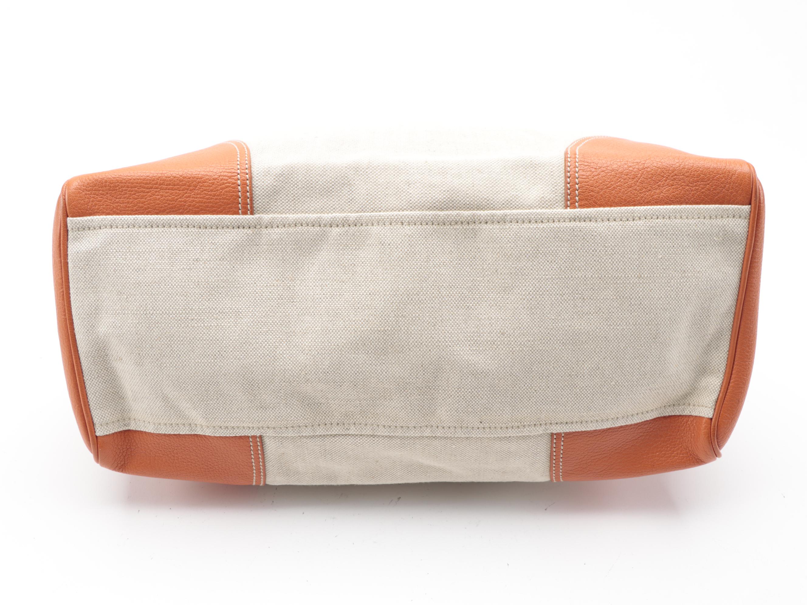 Prada Canvas Tote with Orange Grained Leather Trim