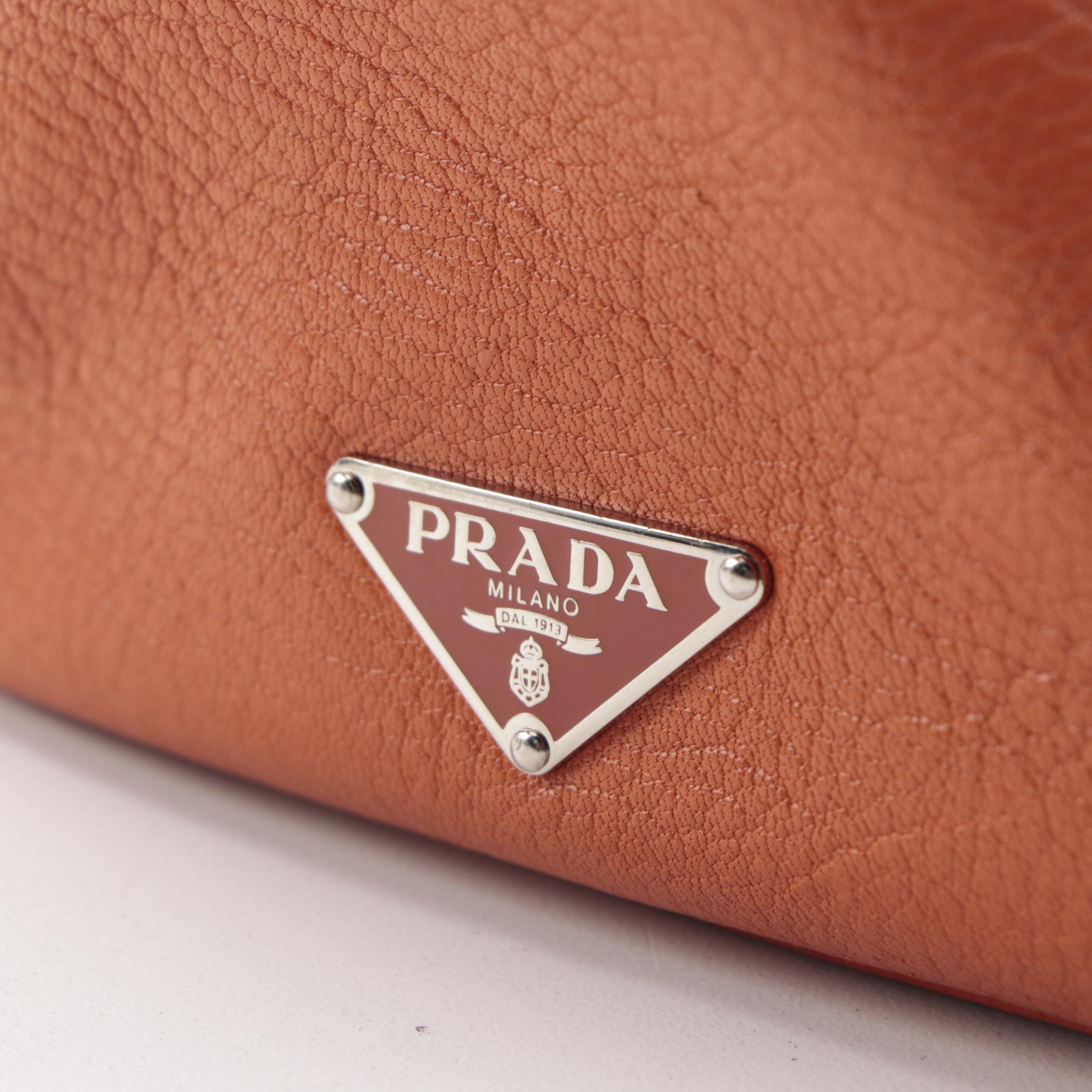 Prada Canvas Tote with Orange Grained Leather Trim