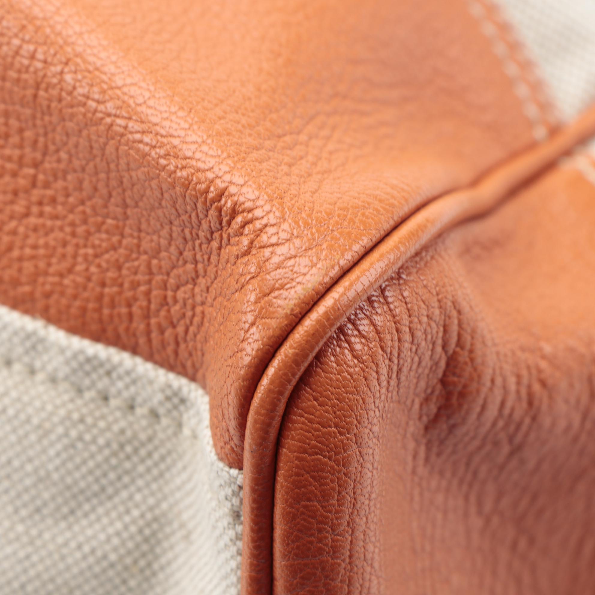 Prada Canvas Tote with Orange Grained Leather Trim