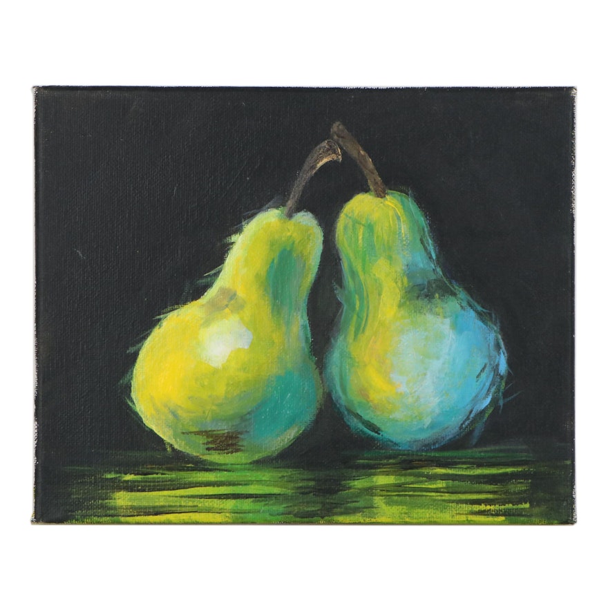 Elaine Neumann Still Life Acrylic Painting with Pears, 21st Century