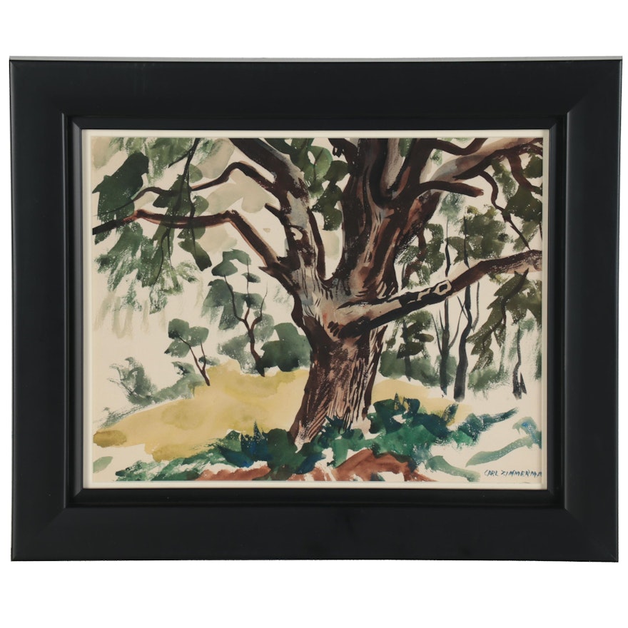 Carl Zimmerman Watercolor Painting of Tree