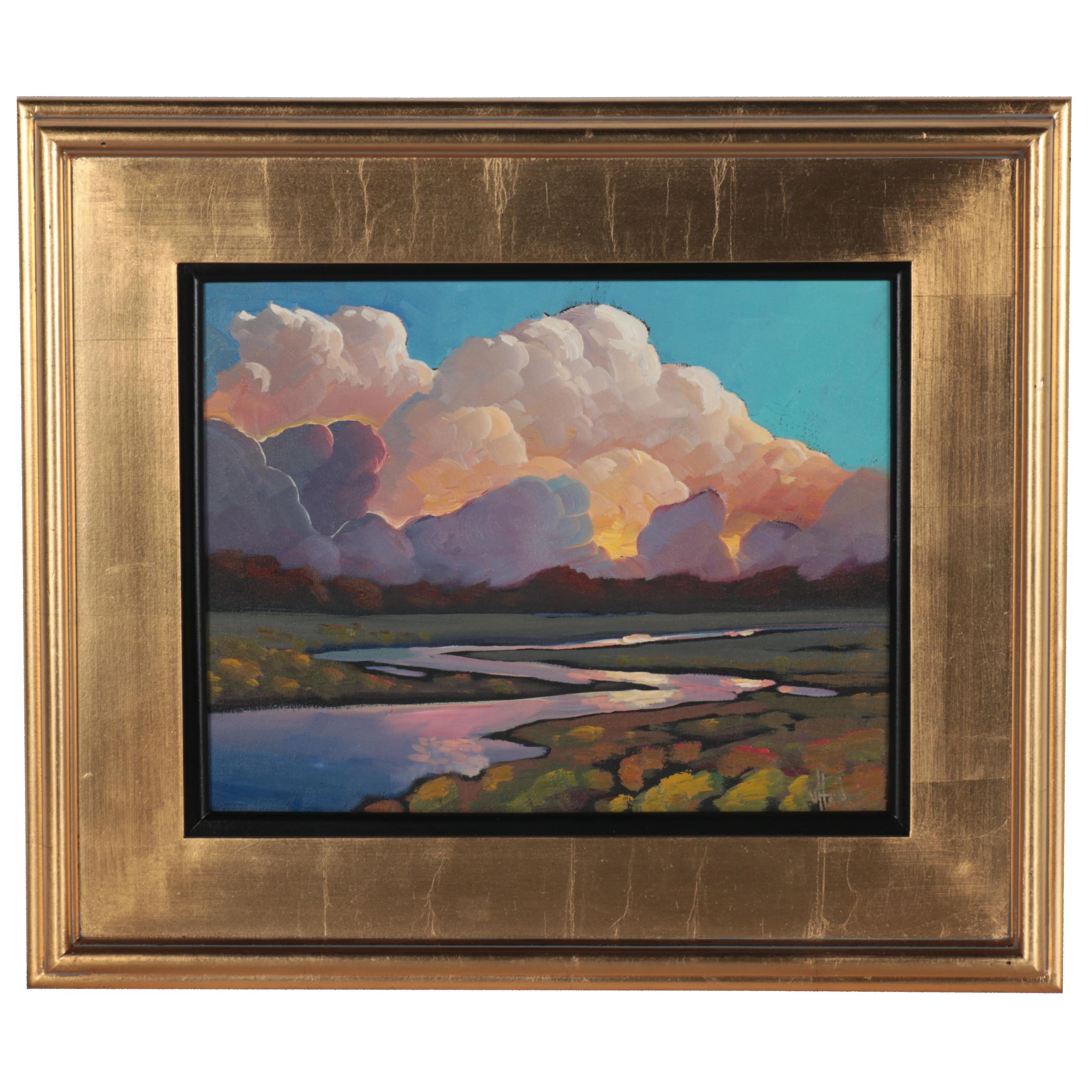 William Hawkins Landscape Oil Painting of Pink Clouds, 21st Century