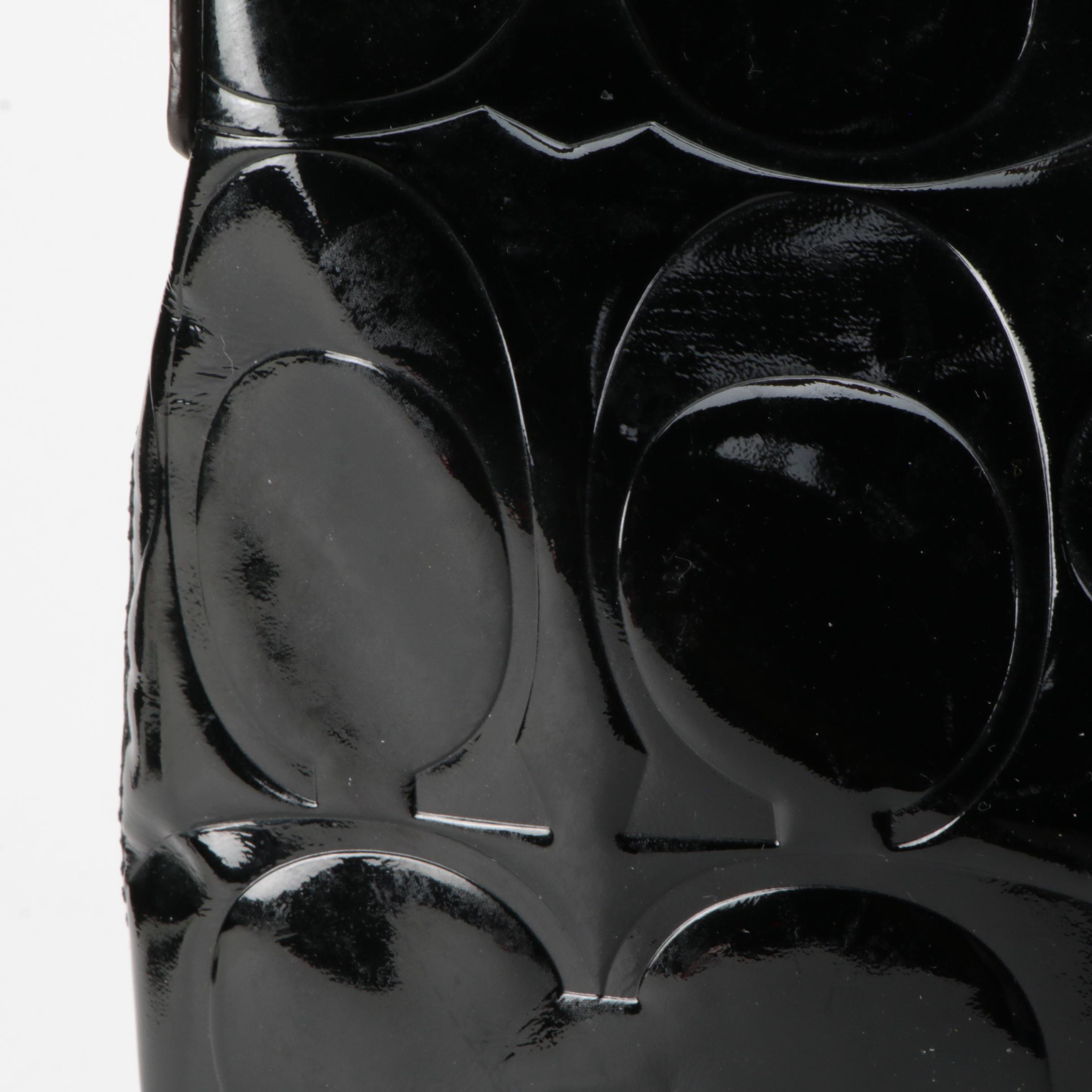 Coach Peyton Embossed Black Patent Leather Hobo Bag with Tan Leather Trim