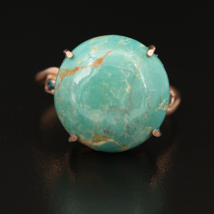 14K Turquoise and Blue Diamond Ring
