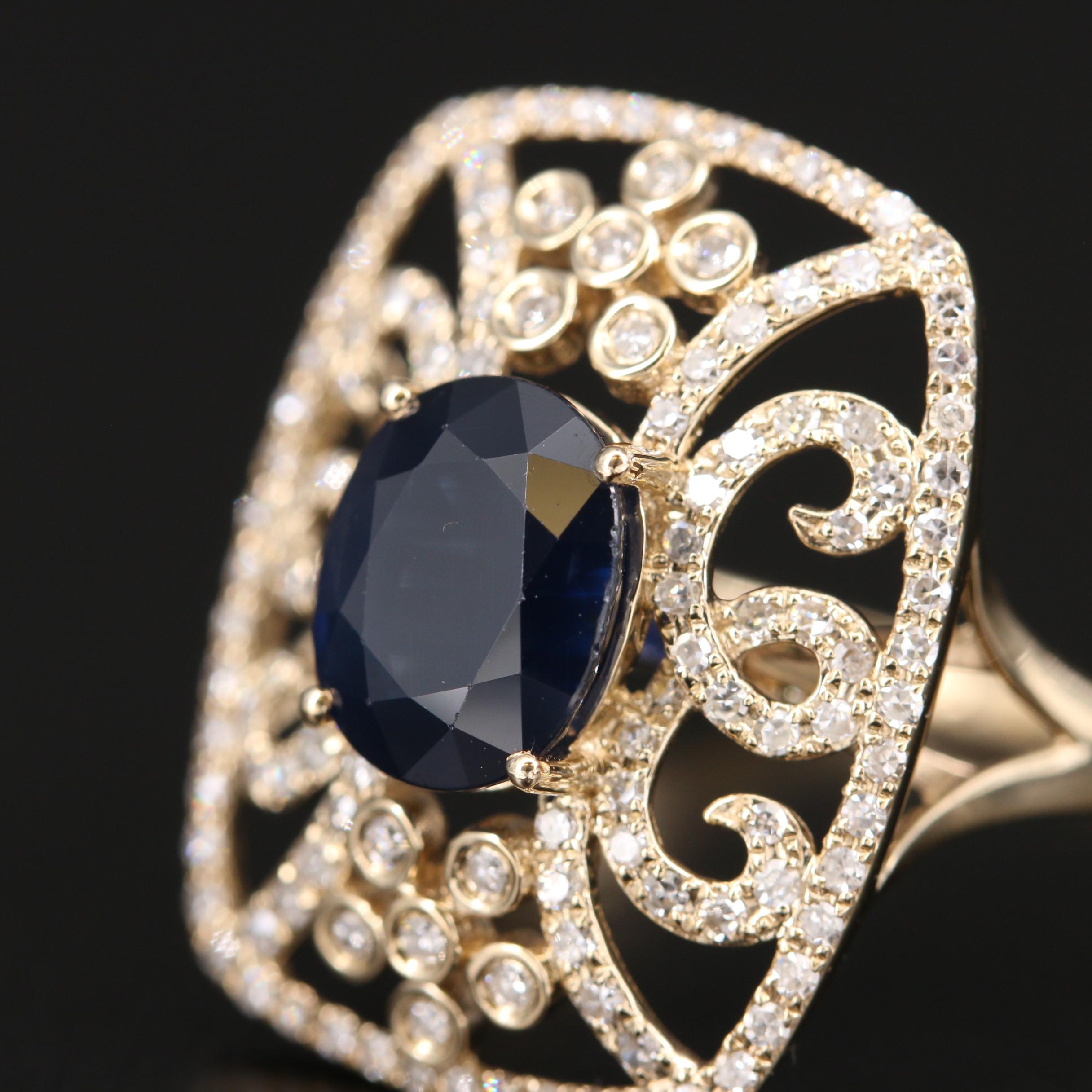 EFFY 14K 2.45 CT Sapphire and Diamond Ring