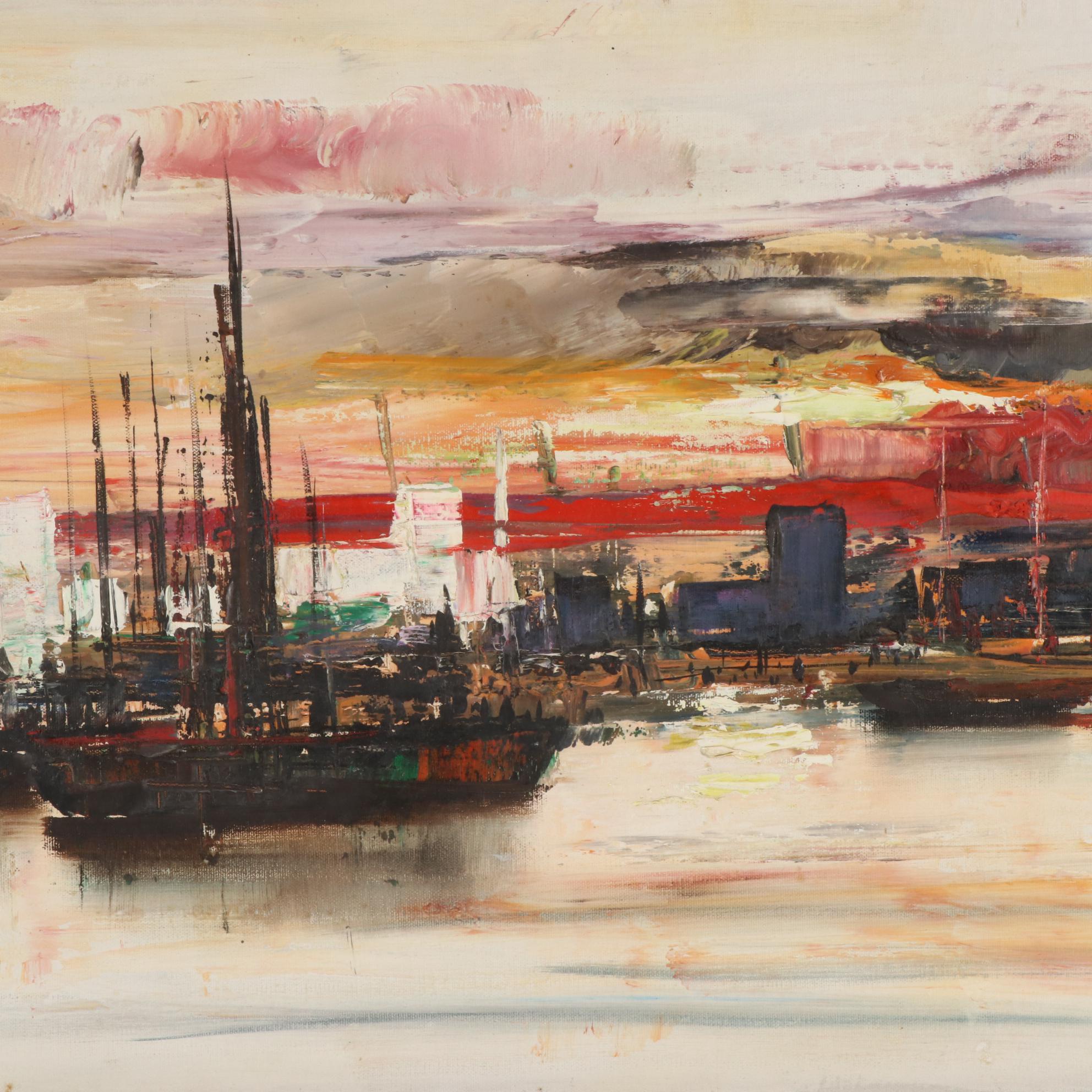 Ozz França Modernist Oil Painting "Crepúsculo," 1965