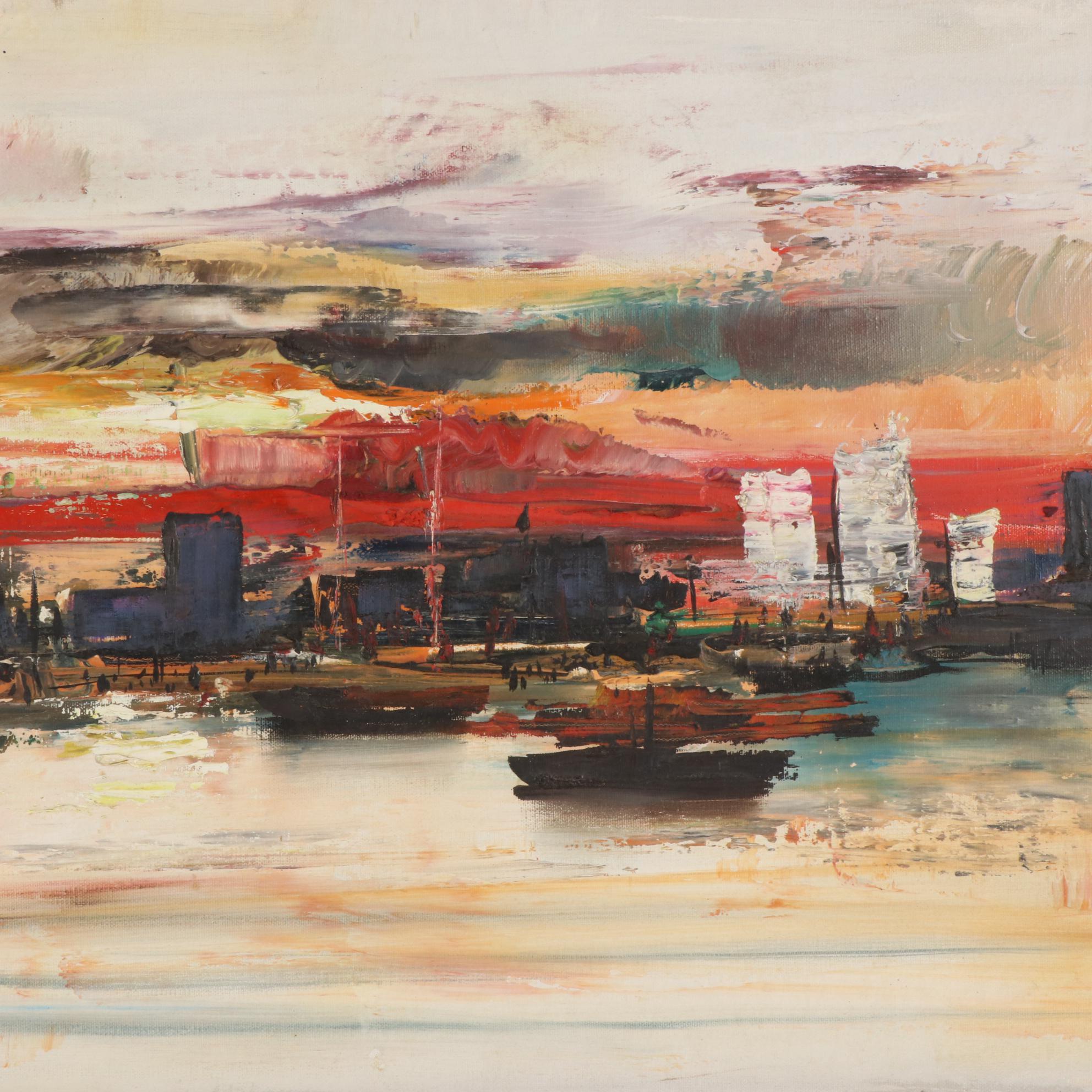 Ozz França Modernist Oil Painting "Crepúsculo," 1965