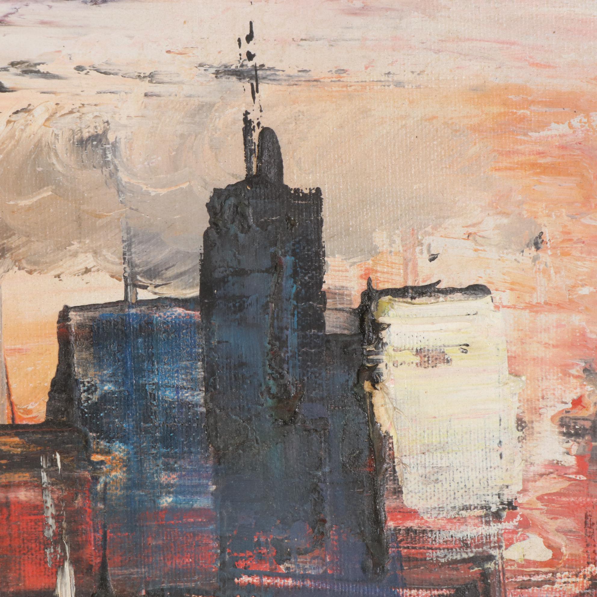 Ozz França Modernist Oil Painting "Crepúsculo," 1965