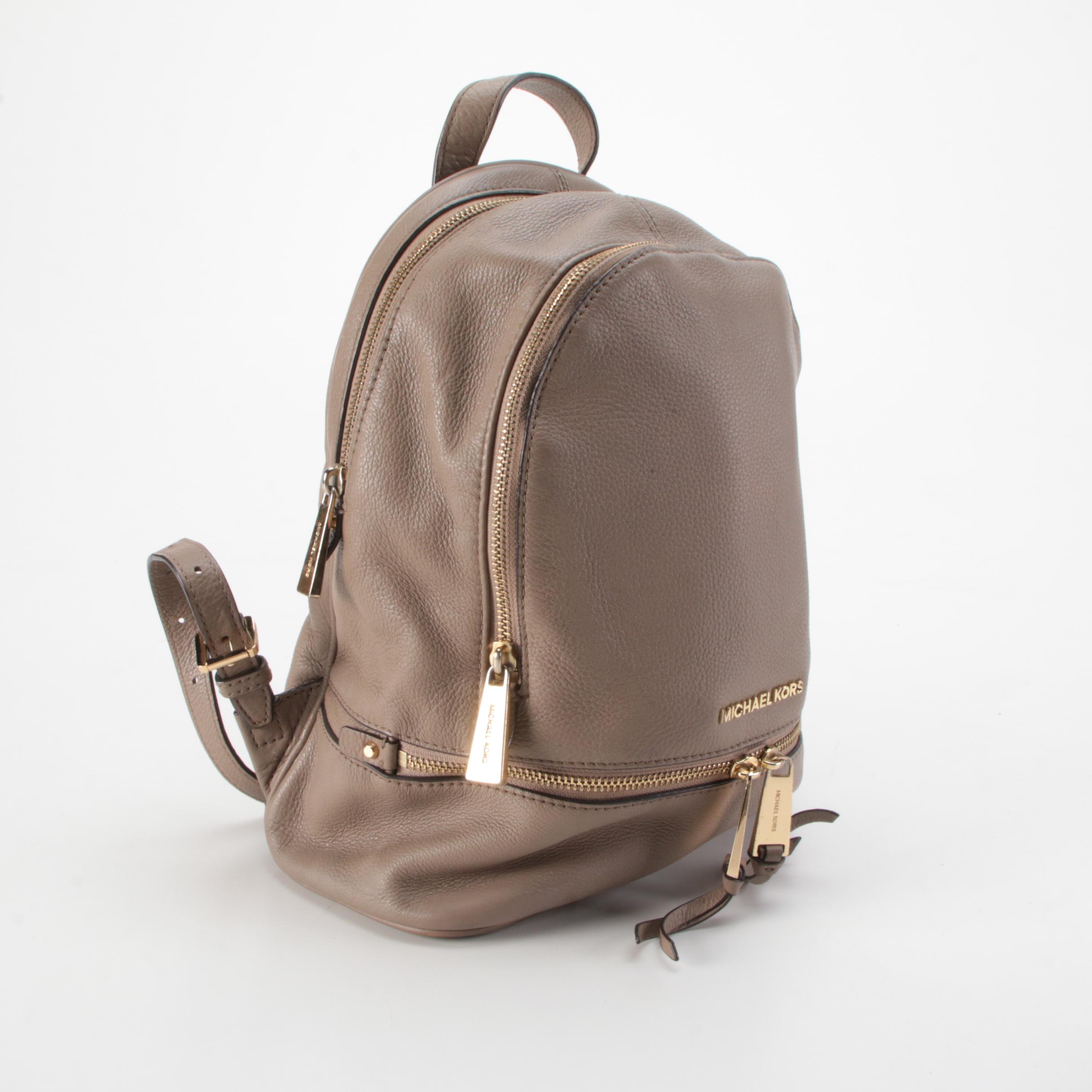 MICHAEL Michael Kors Rhea Medium Backpack Purse in Taupe Pebbled Leather
