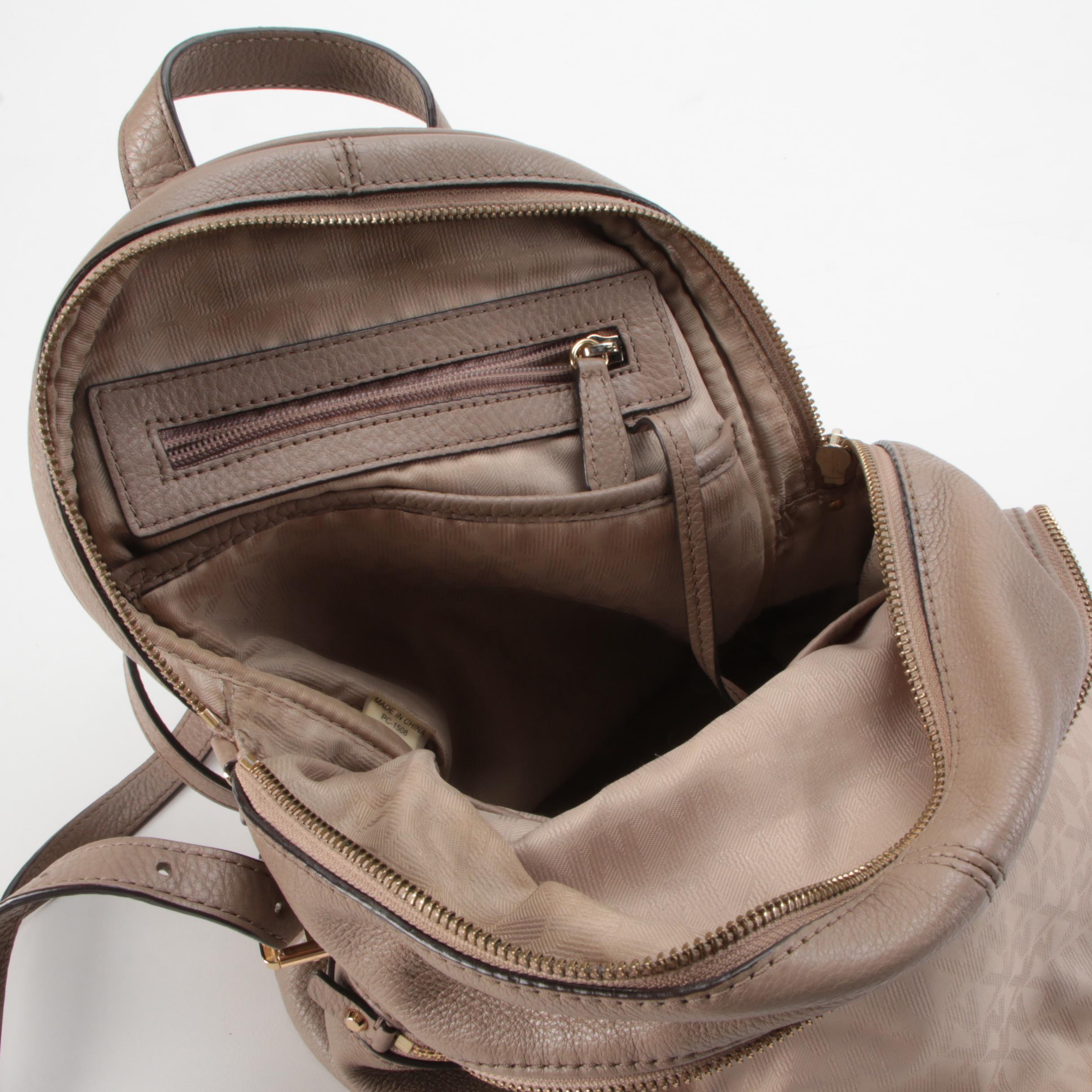 MICHAEL Michael Kors Rhea Medium Backpack Purse in Taupe Pebbled Leather