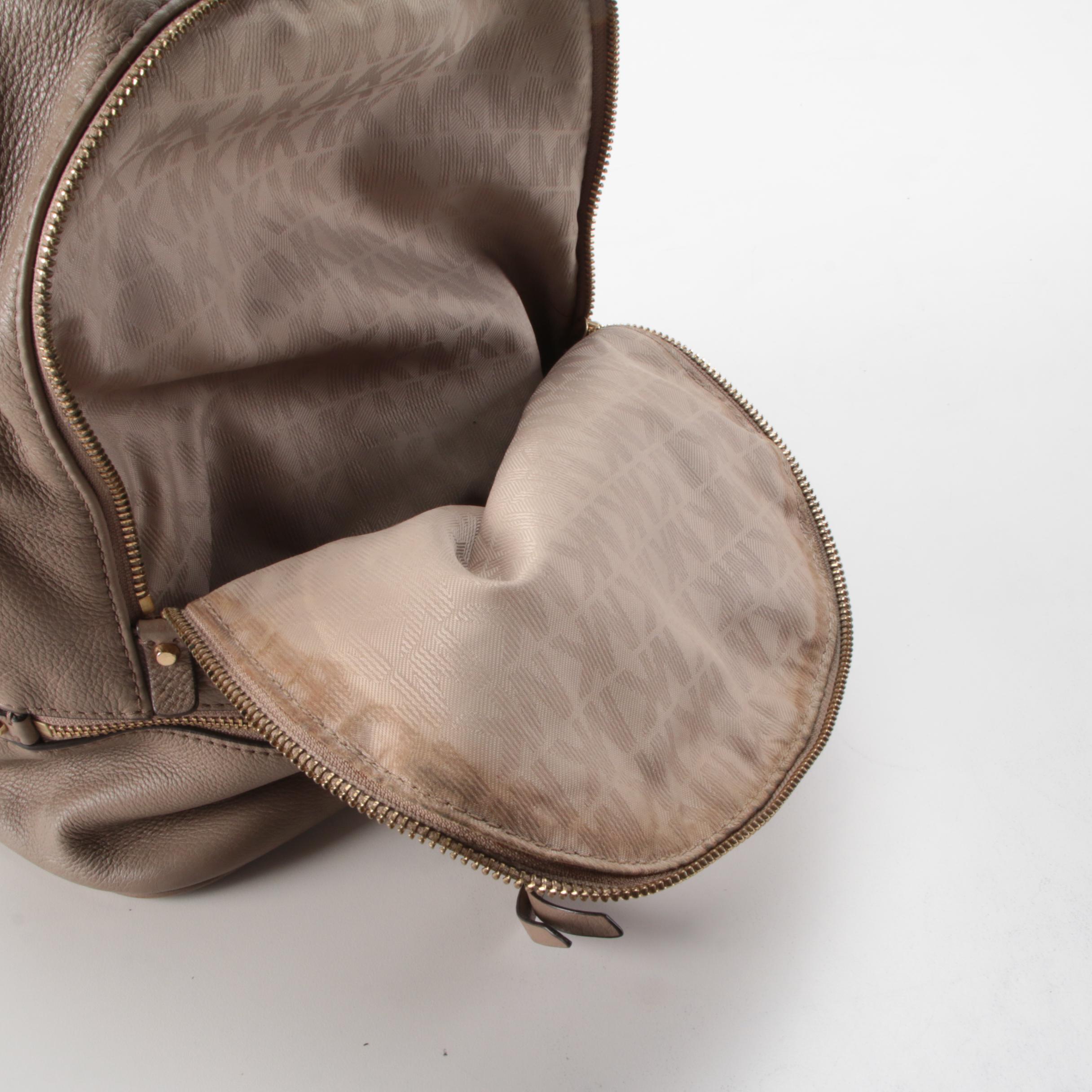 MICHAEL Michael Kors Rhea Medium Backpack Purse in Taupe Pebbled Leather