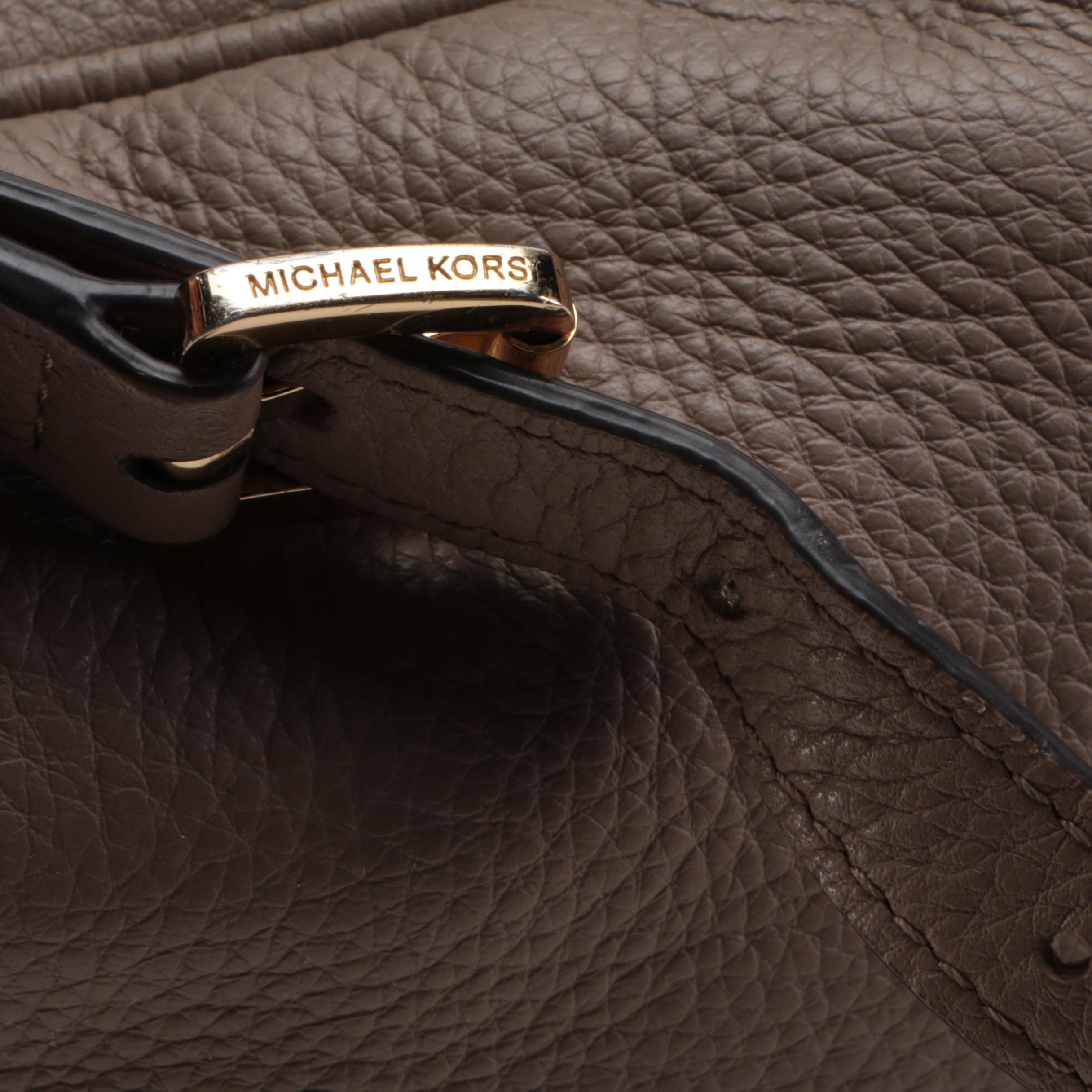 MICHAEL Michael Kors Rhea Medium Backpack Purse in Taupe Pebbled Leather