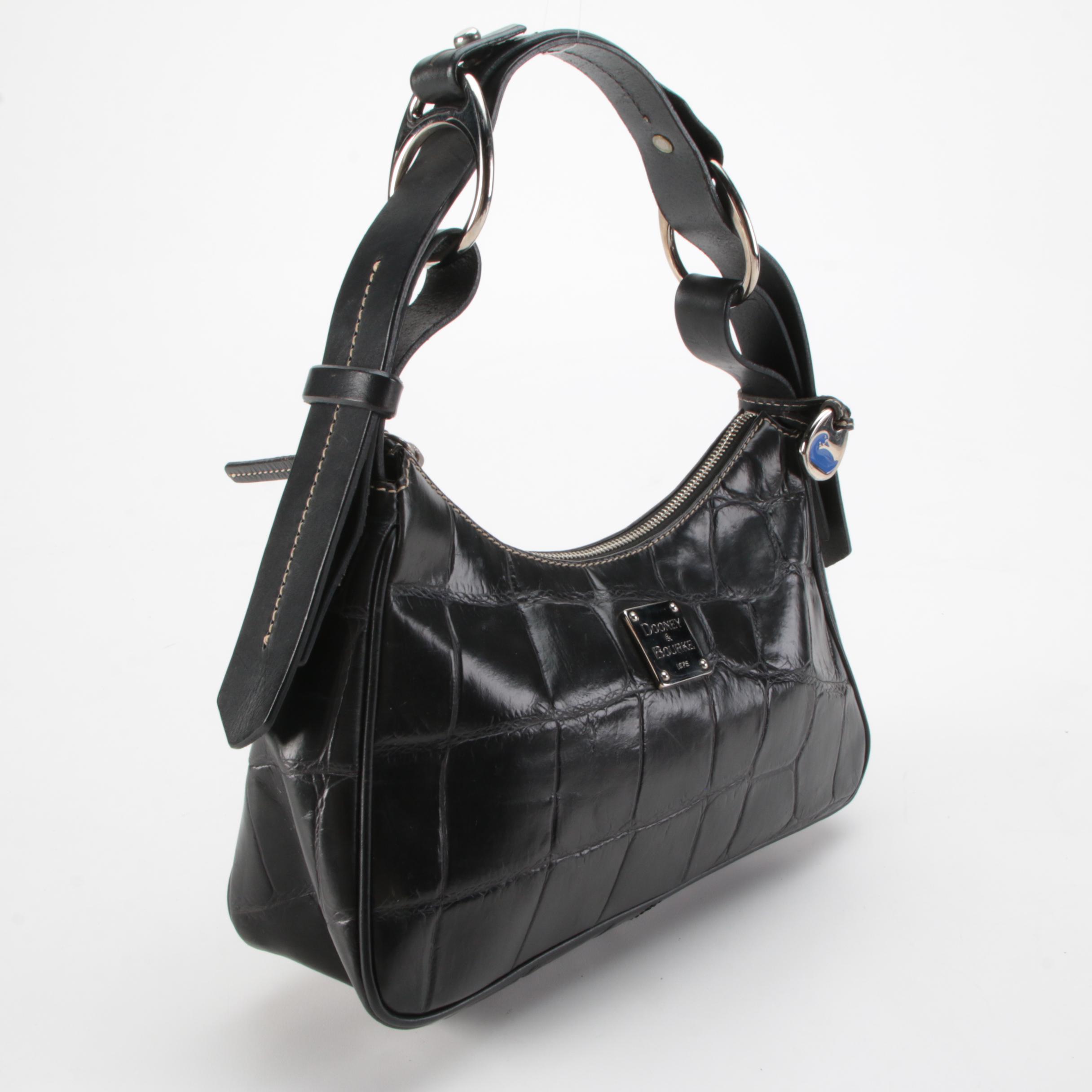 Dooney & Bourke Hobo Bag in Black Crocodile Embossed Leather