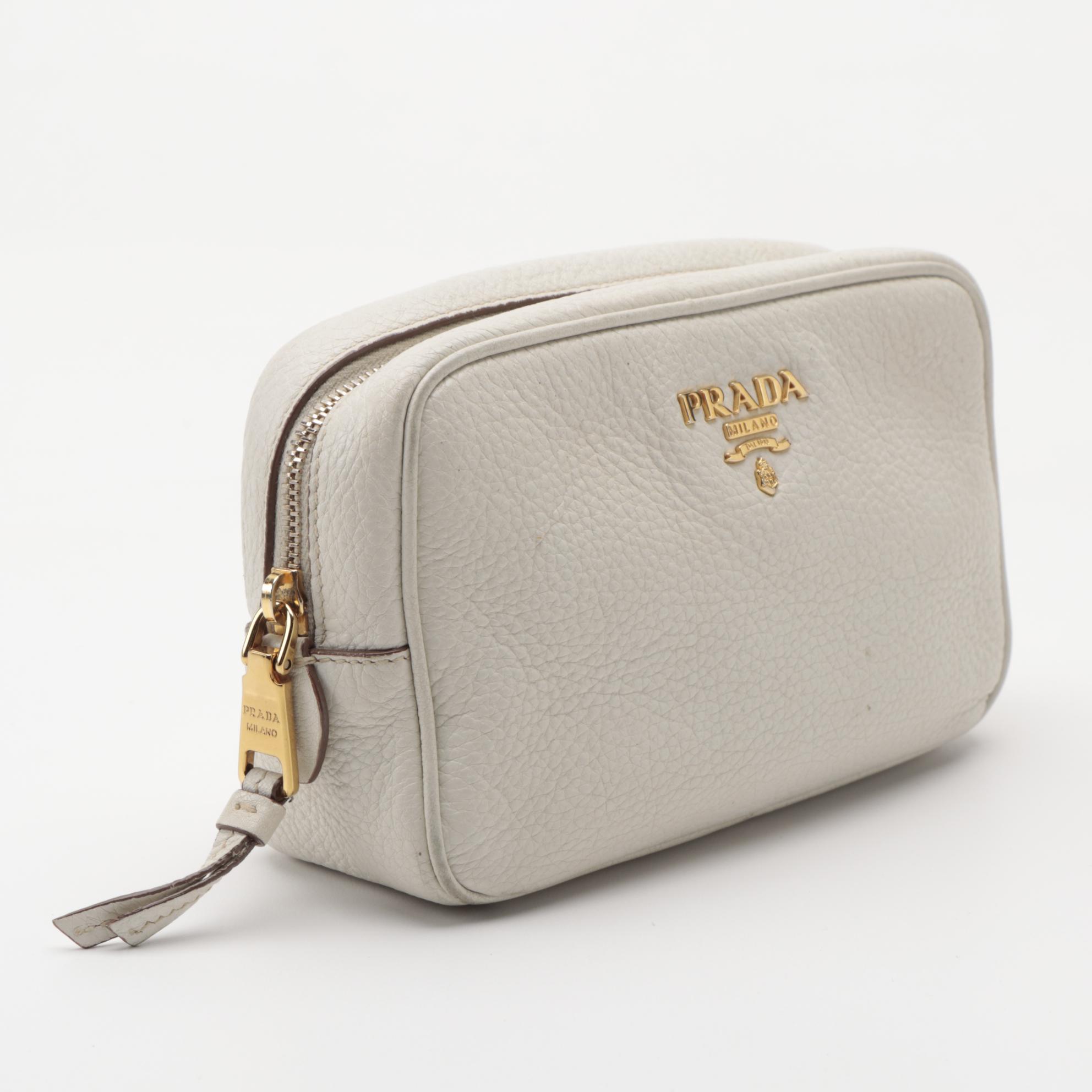 Prada Cosmetic Pouch in White Vitello Daino Leather