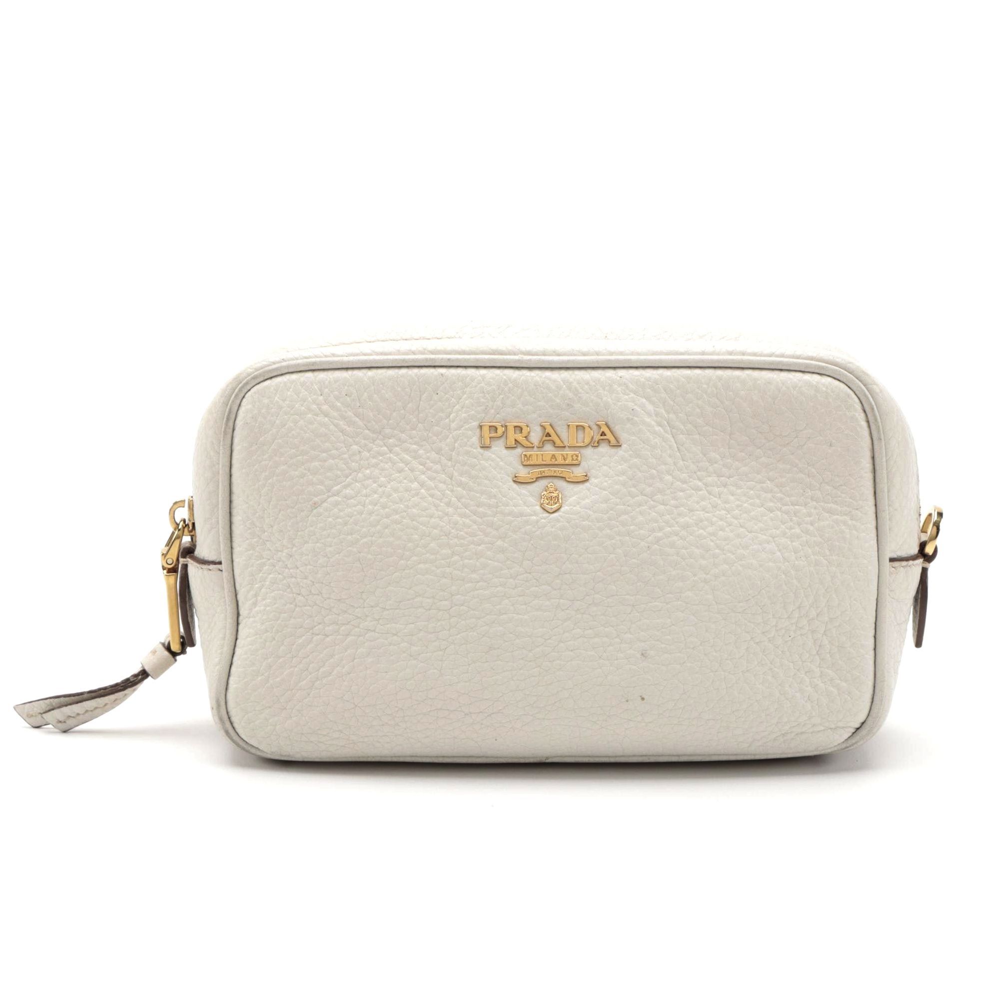 Prada Cosmetic Pouch in White Vitello Daino Leather