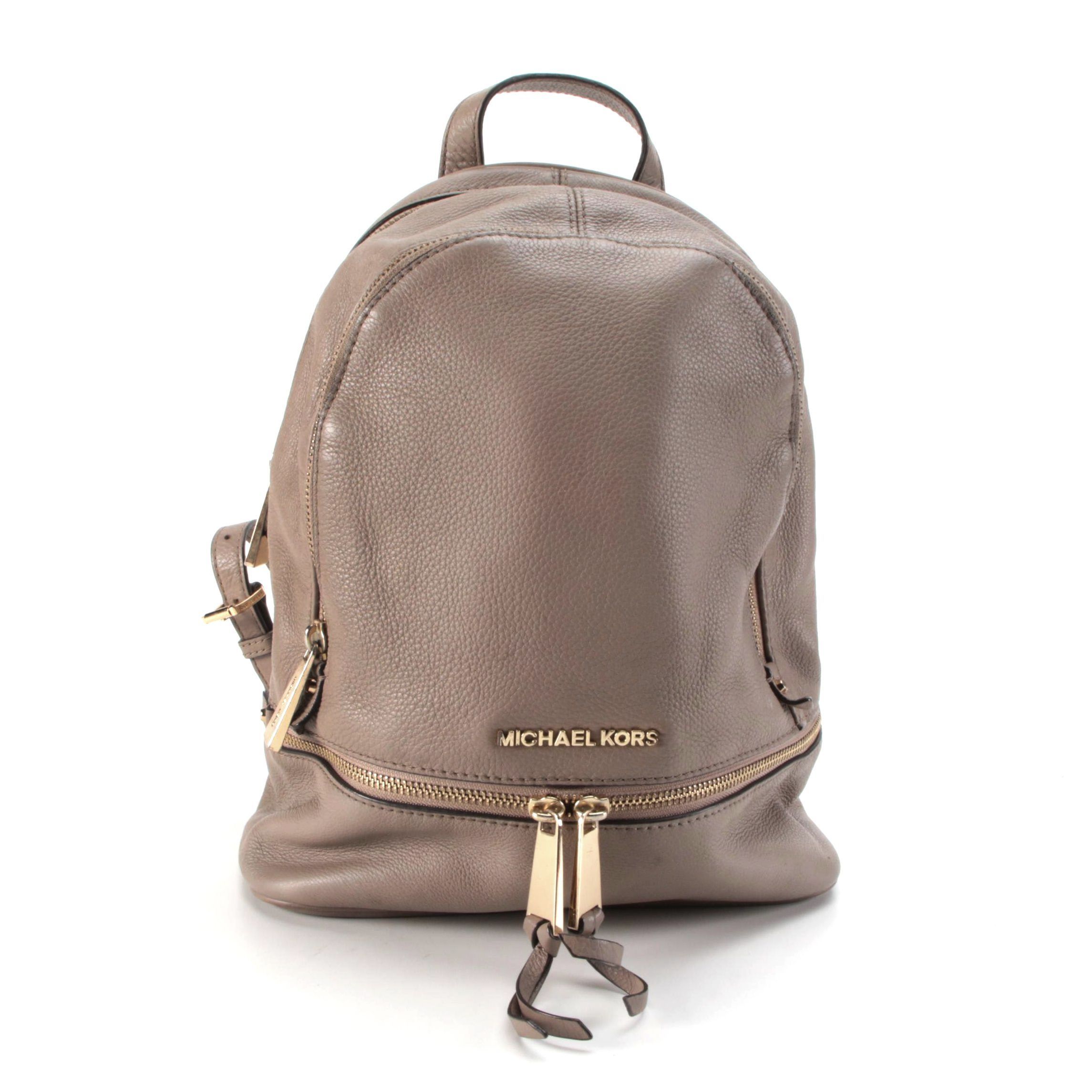 MICHAEL Michael Kors Rhea Medium Backpack Purse in Taupe Pebbled Leather