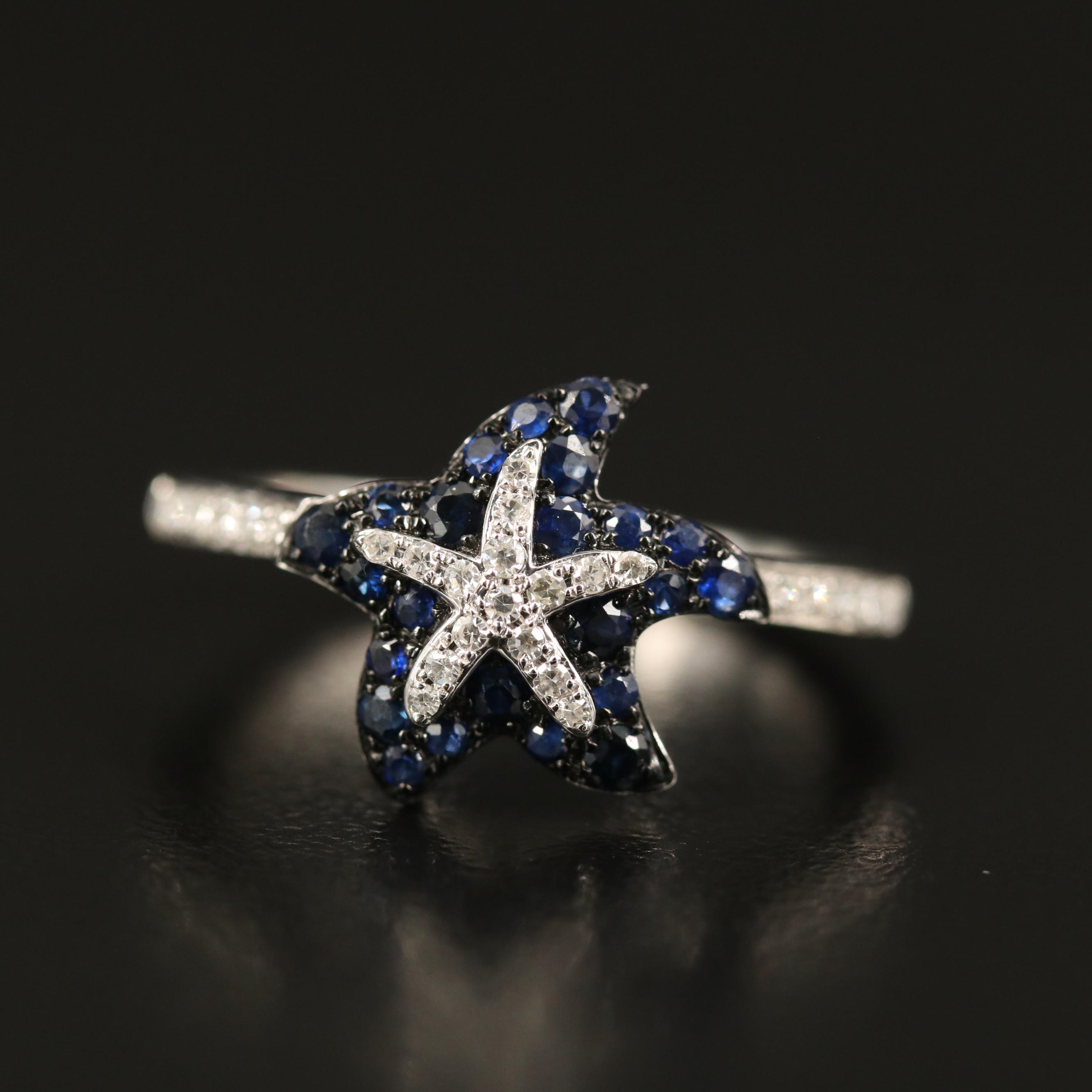 EFFY "Seaside" 14K Diamond and Sapphire Starfish Ring