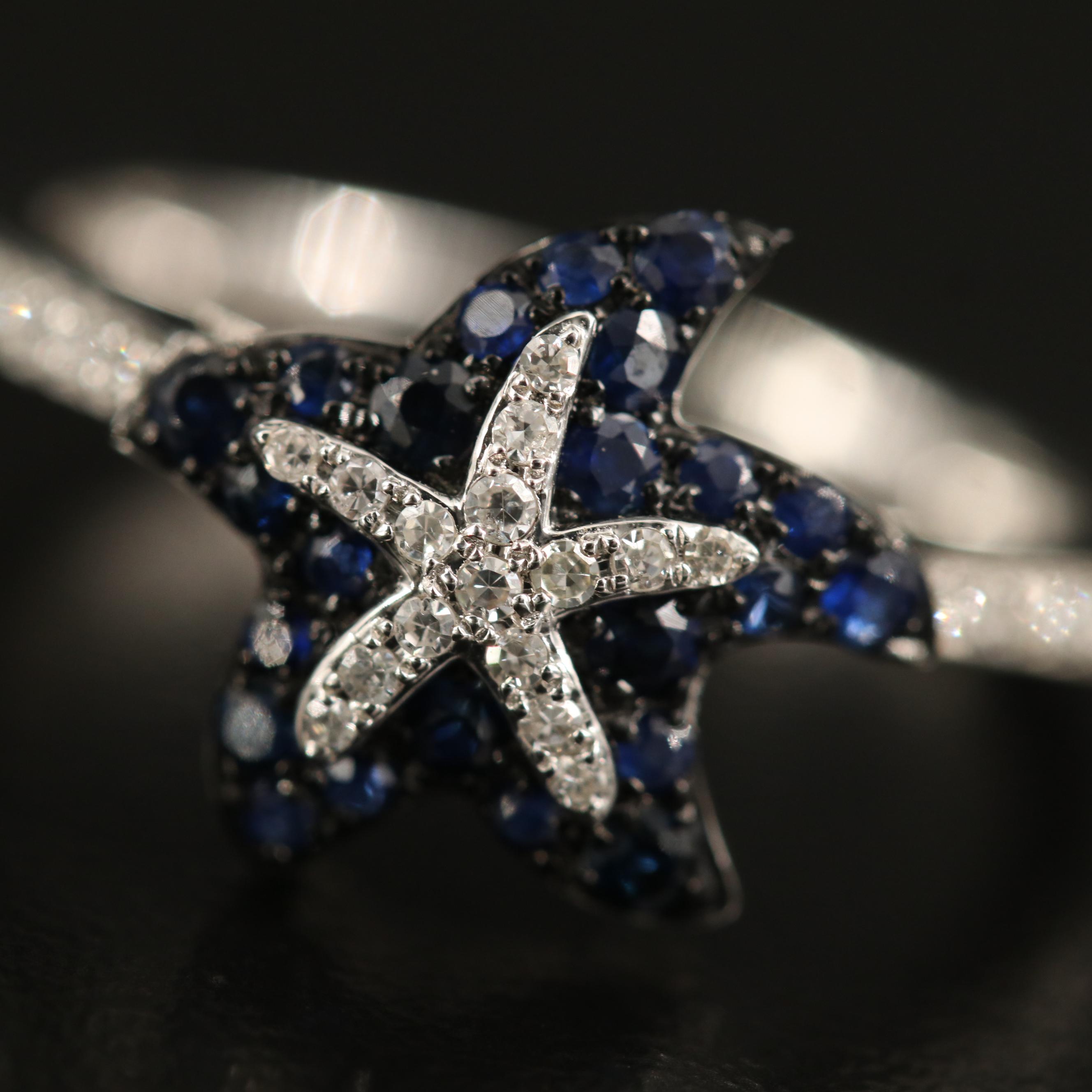 EFFY "Seaside" 14K Diamond and Sapphire Starfish Ring