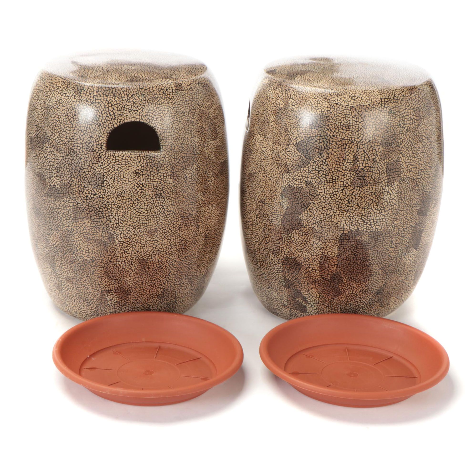 Pair of Vietnamese Eggshell Lacquer-Glazed Ceramic Garden Stools