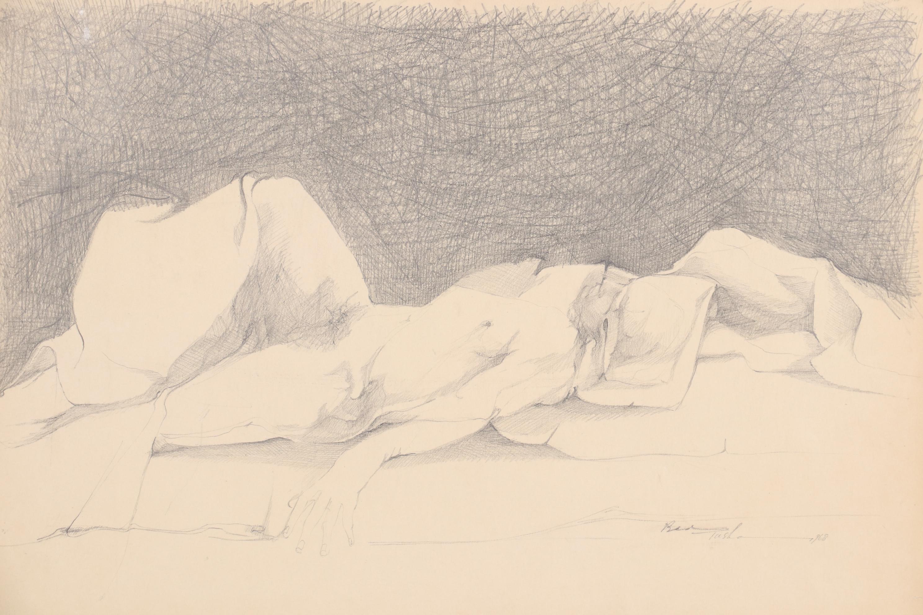 John Tuska Figural Graphite Drawing, 1968