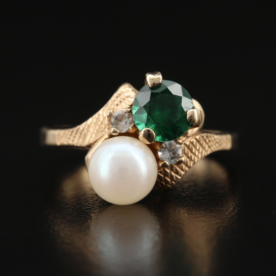 10K Quartz Doublet, Pearl and Gemstone Bypass Ring