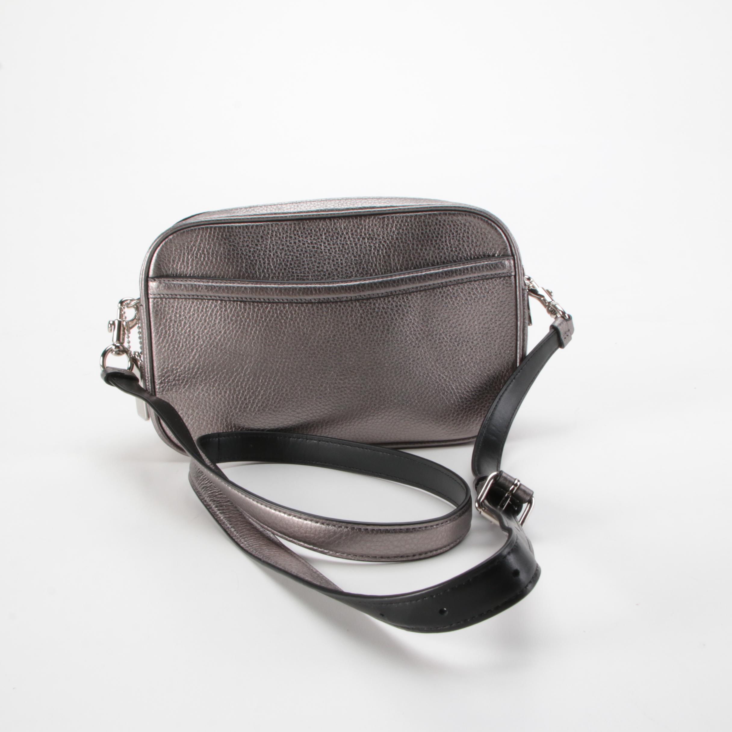 Coach Jes Double Zip Crossbody Bag in Metallic Silver Pebbled Leather