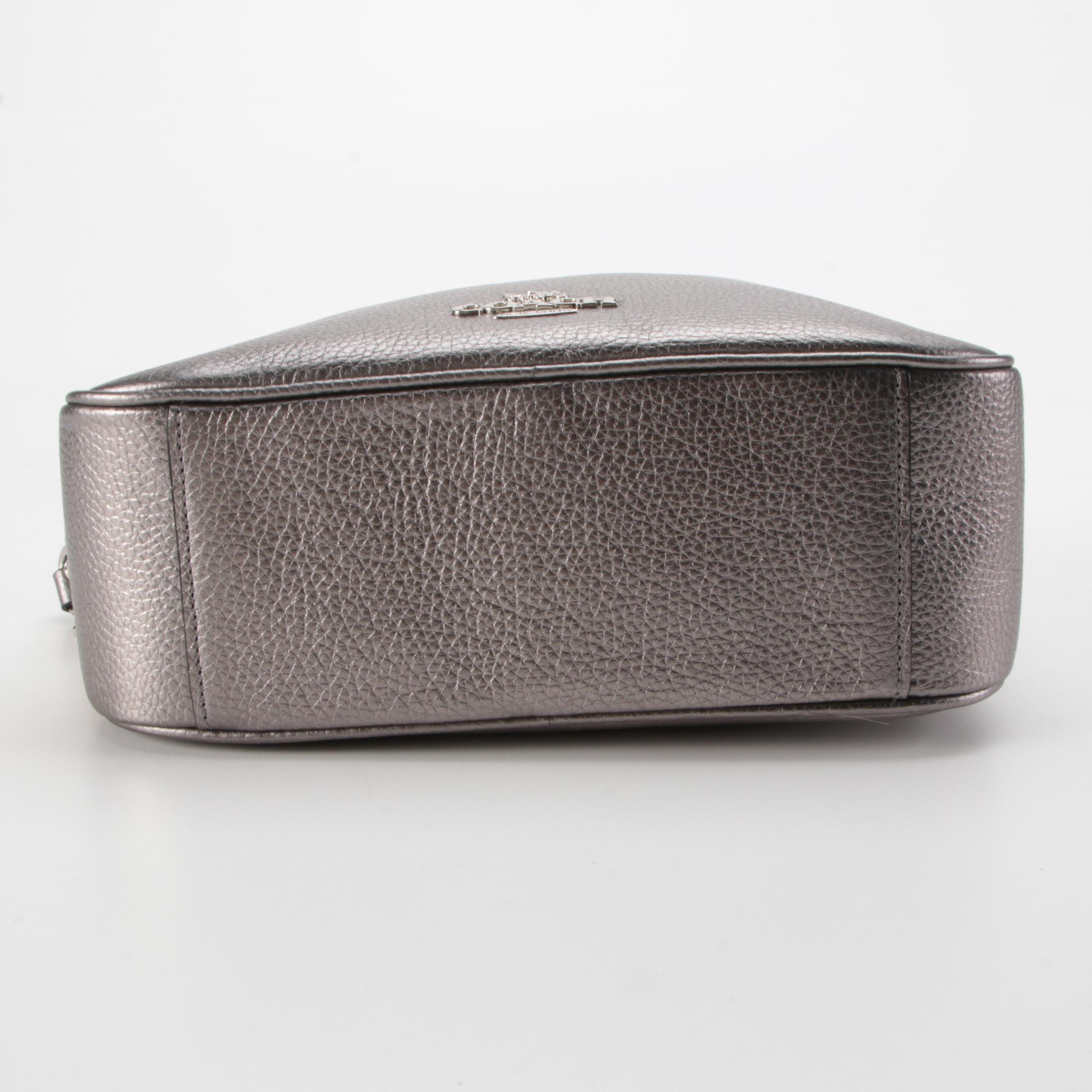 Coach Jes Double Zip Crossbody Bag in Metallic Silver Pebbled Leather