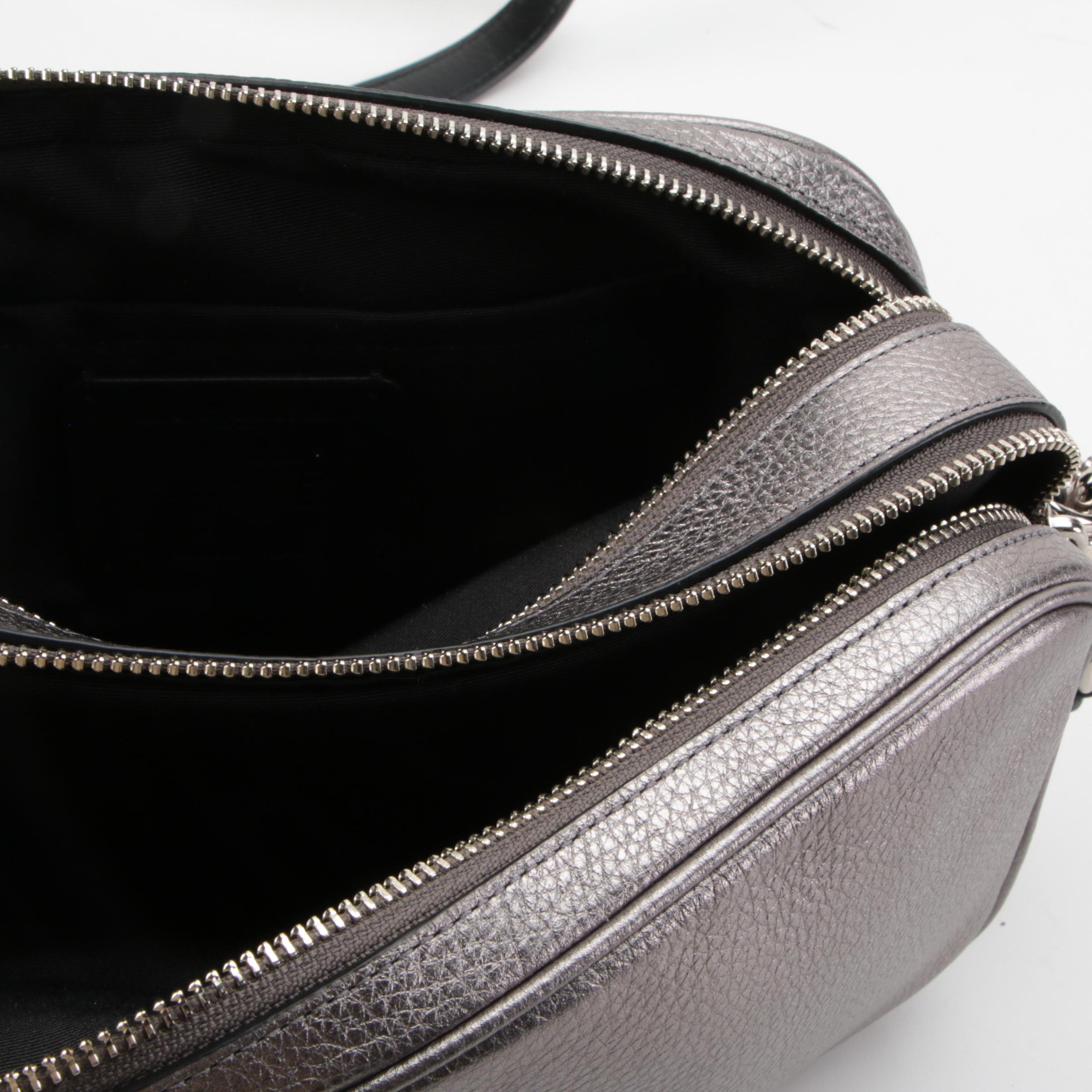 Coach Jes Double Zip Crossbody Bag in Metallic Silver Pebbled Leather