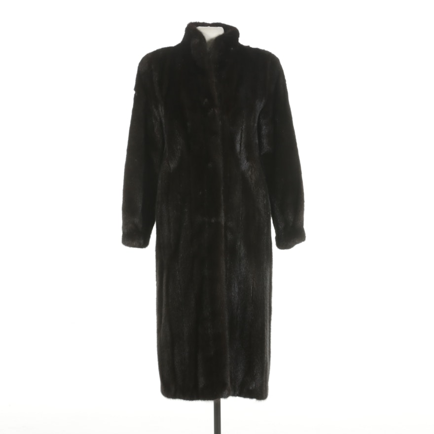 Dark Mahogany Mink Fur Coat with Stand Collar