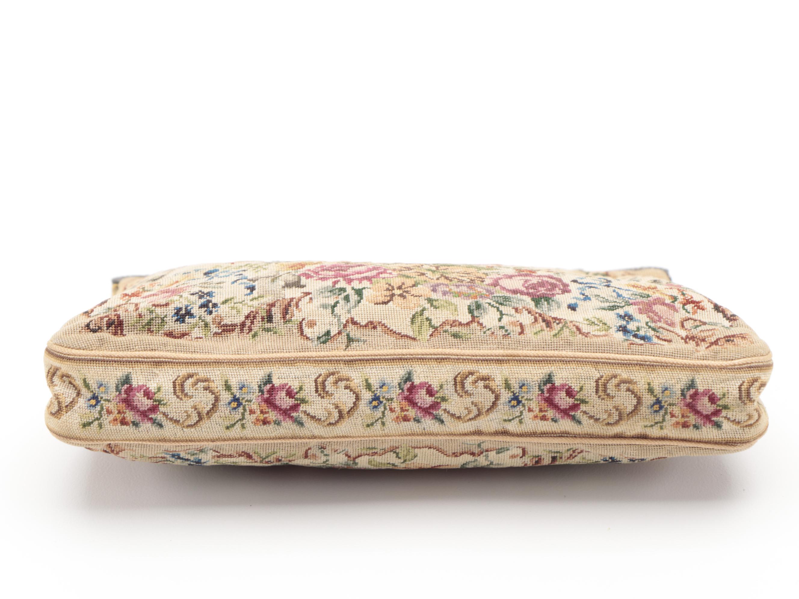 Floral Petit Point Frame Bag with Rhinestone Details