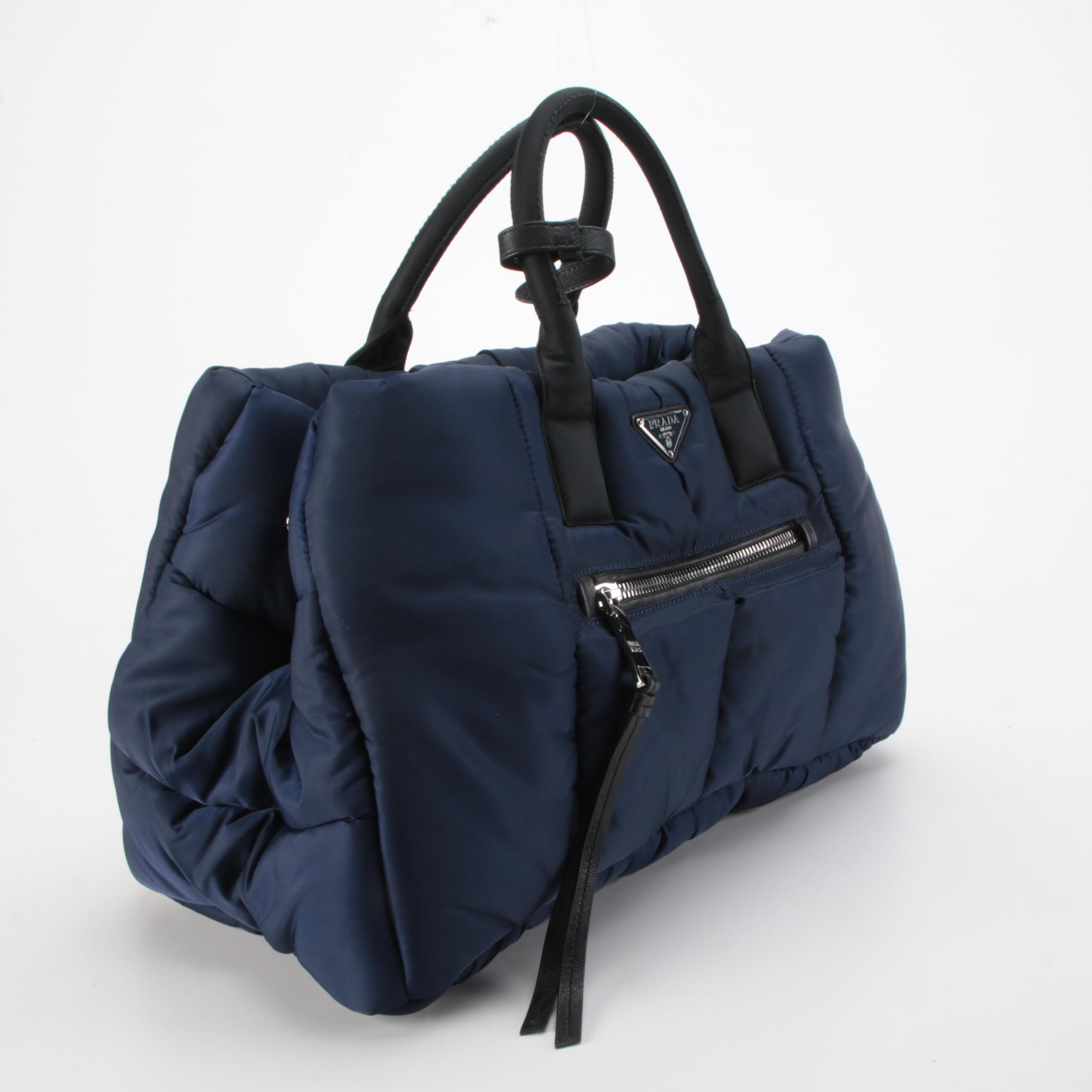 Prada Test Bomber Tote in Navy Blue Quilted Nylon with Leather Trim