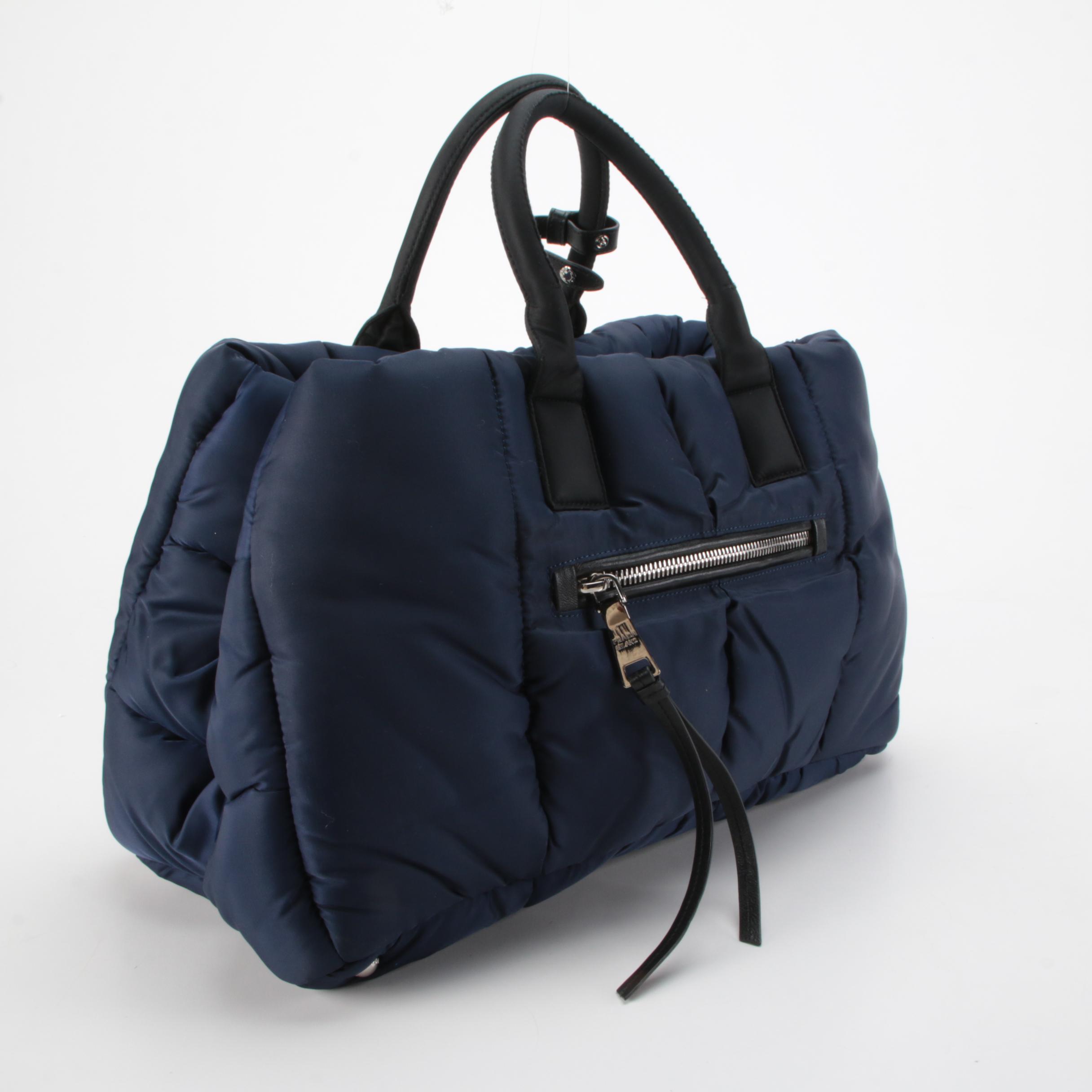 Prada Test Bomber Tote in Navy Blue Quilted Nylon with Leather Trim