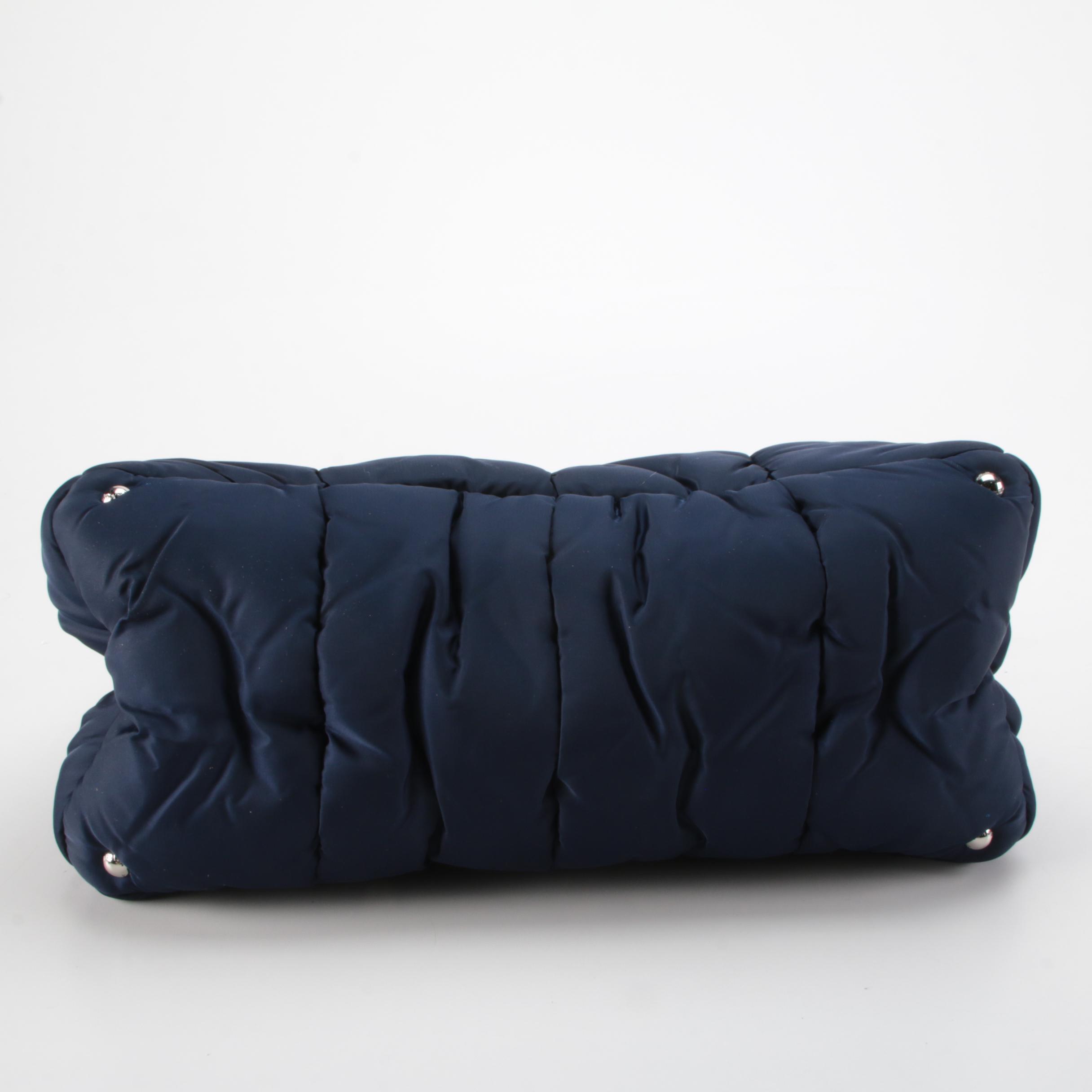 Prada Test Bomber Tote in Navy Blue Quilted Nylon with Leather Trim