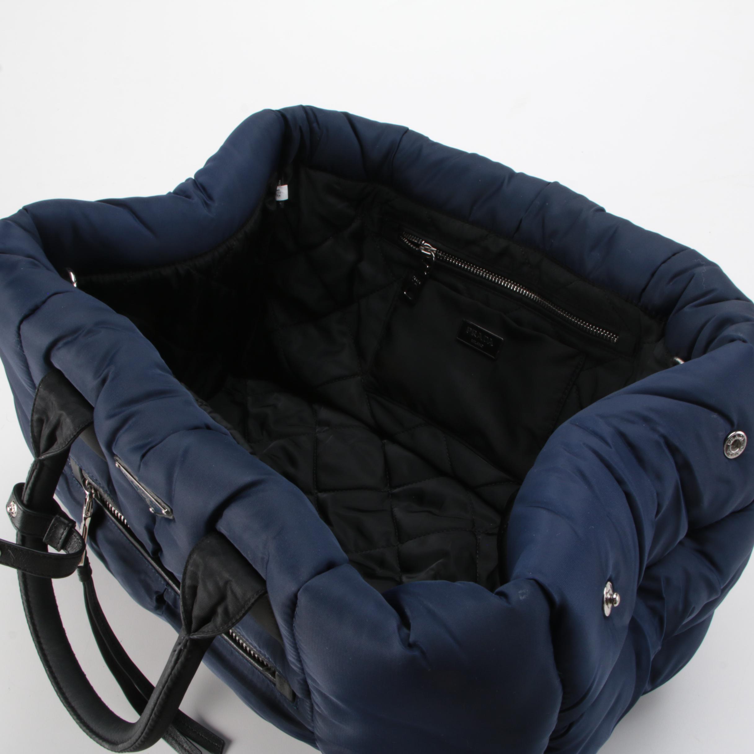 Prada Test Bomber Tote in Navy Blue Quilted Nylon with Leather Trim