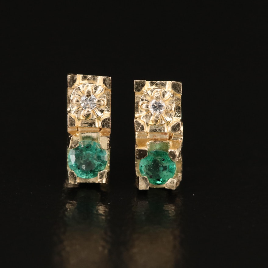 14K Emerald and Diamond Stud Earrings