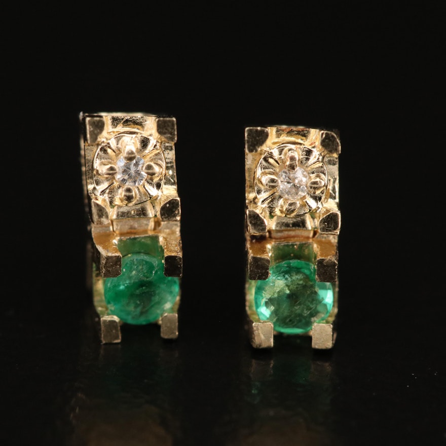 14K Emerald and Diamond Earrings