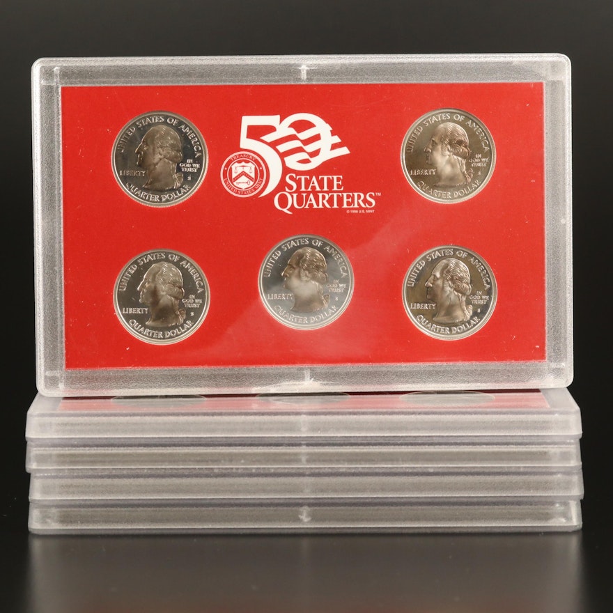 Four U.S. Mint Silver Proof and One Proof State Quarter Set