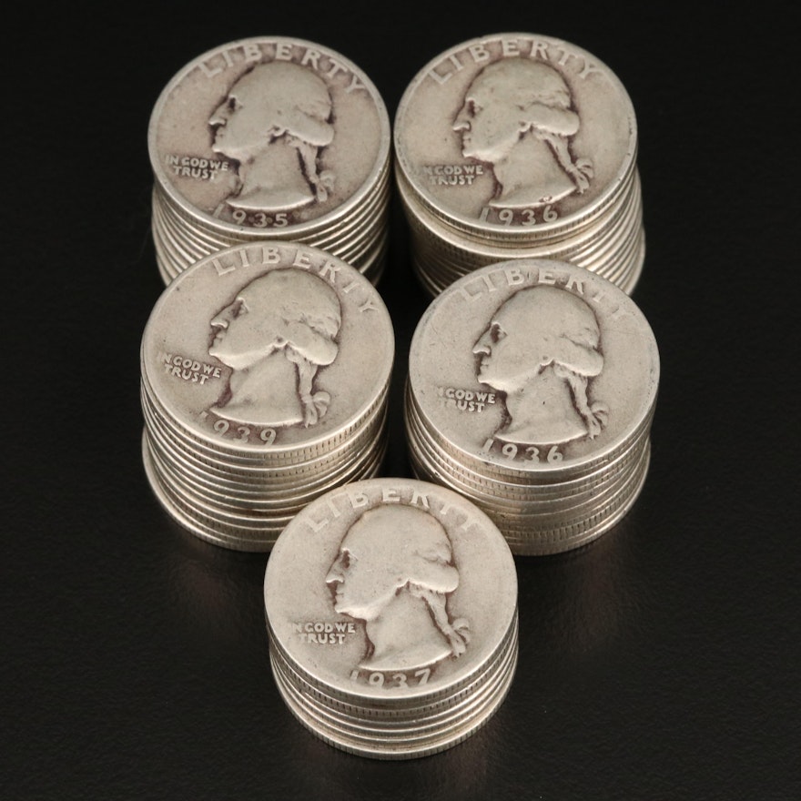 Sixty Washington Silver Quarters, 1930s