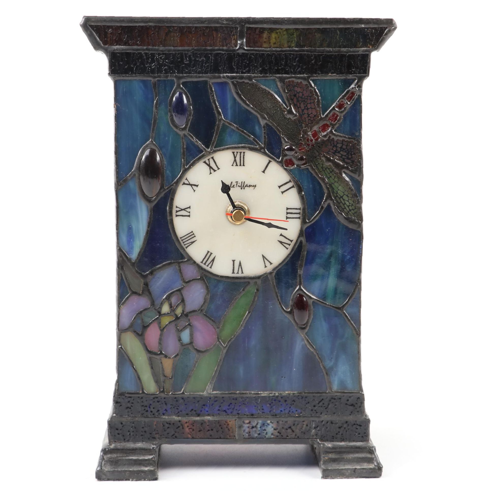 Dale Tiffany Stained Glass Light Up Desk Clock