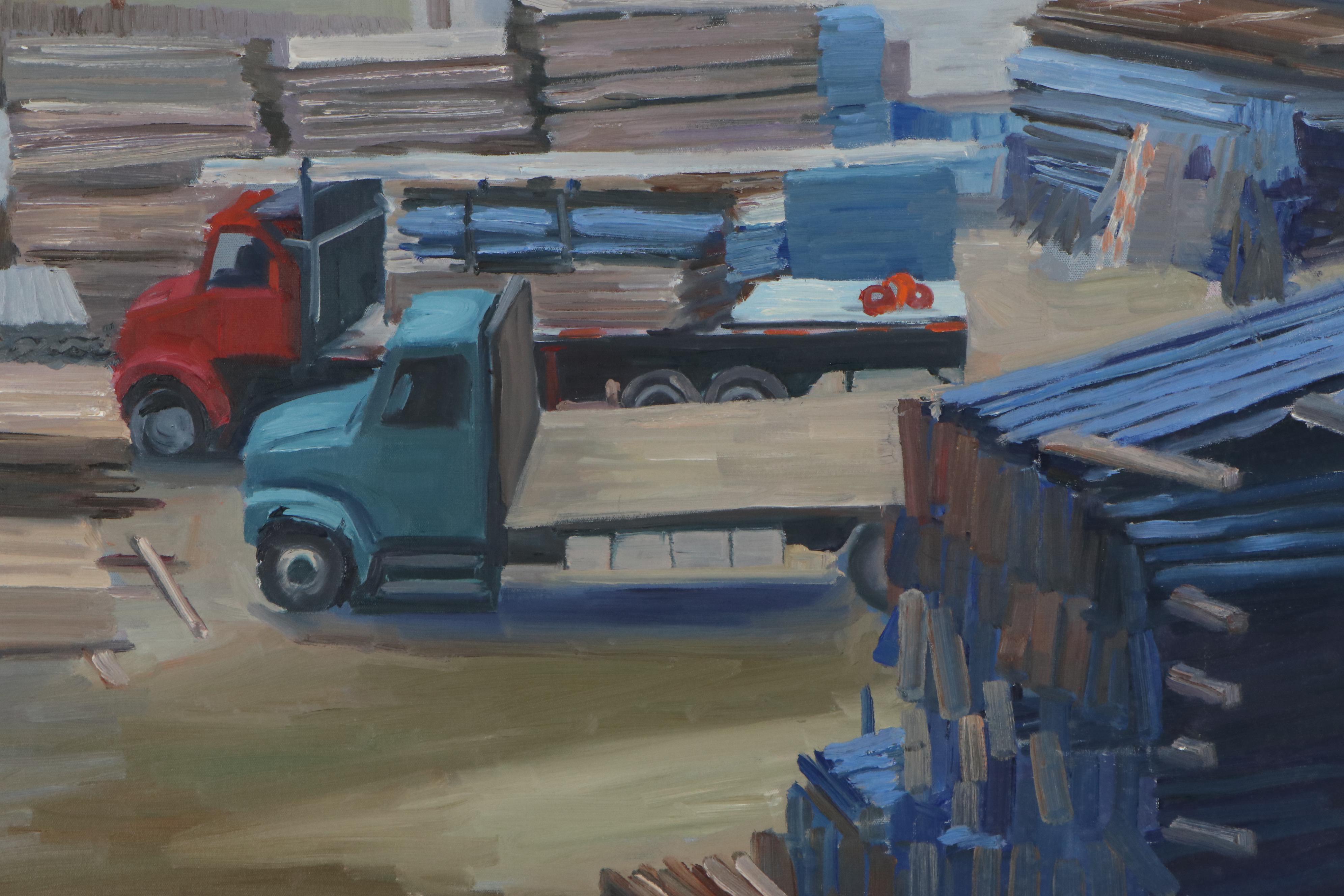 Kaz Ooka Oil Painting "Construction Site Next Door No. 2," 21st Century