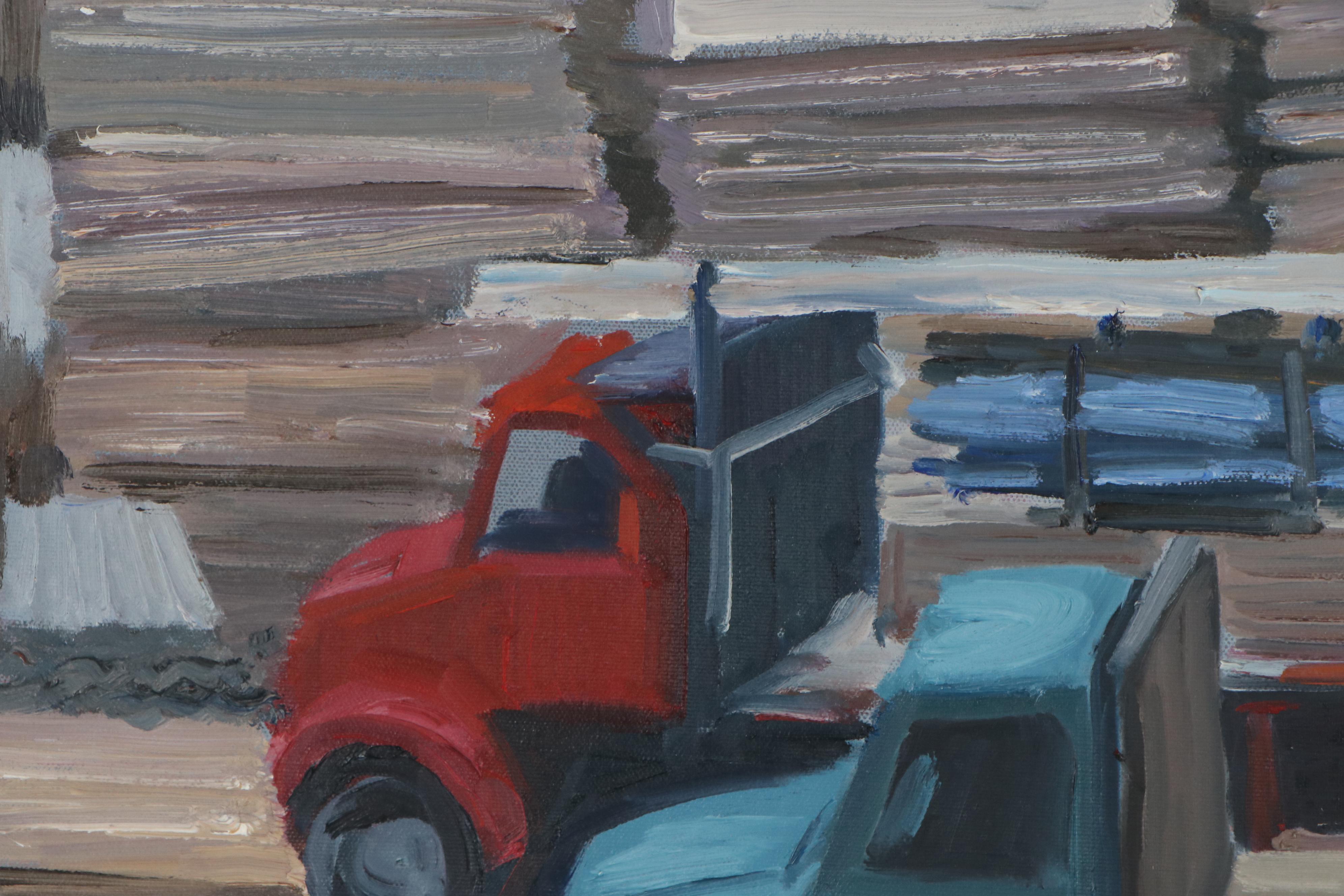 Kaz Ooka Oil Painting "Construction Site Next Door No. 2," 21st Century