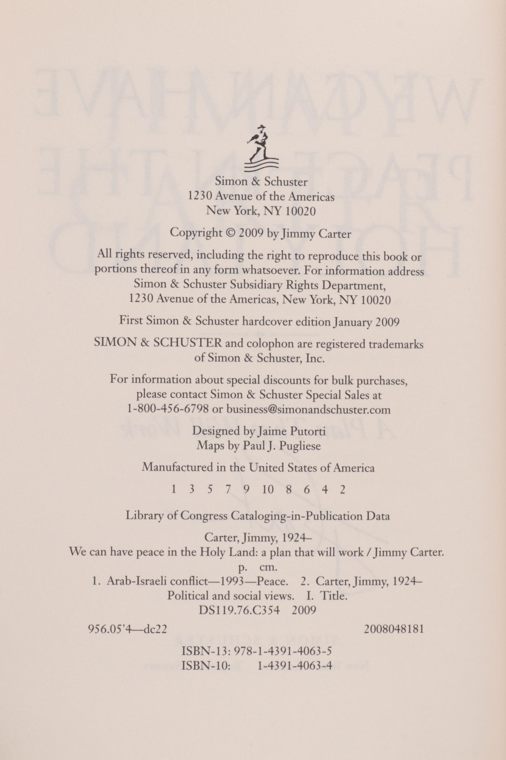 Jimmy Carter Signed "We Can Have Peace in the Holy Land" with COA