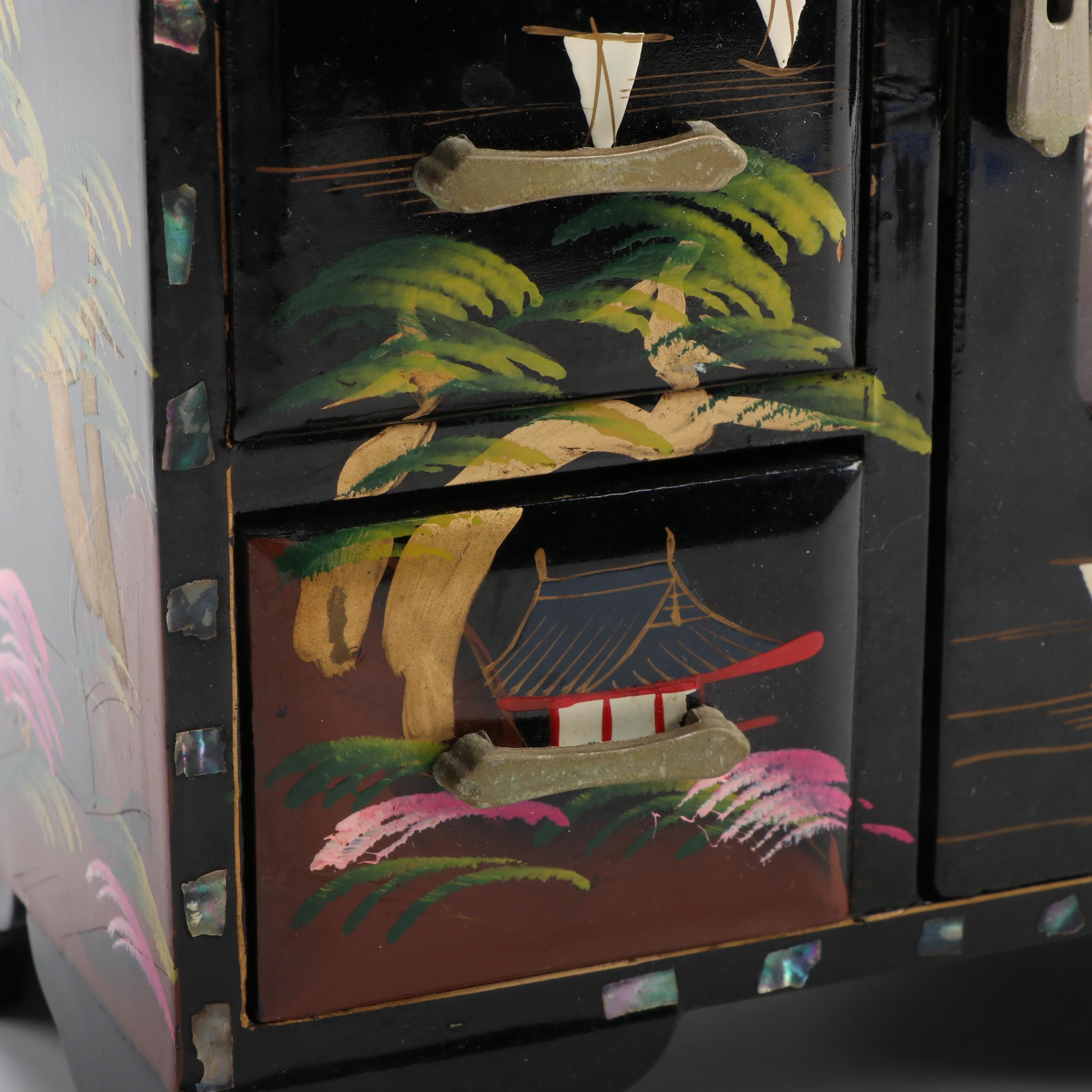 Japanese Lacquerware Ballerina Musical Jewelry Box, Mid-20th Century