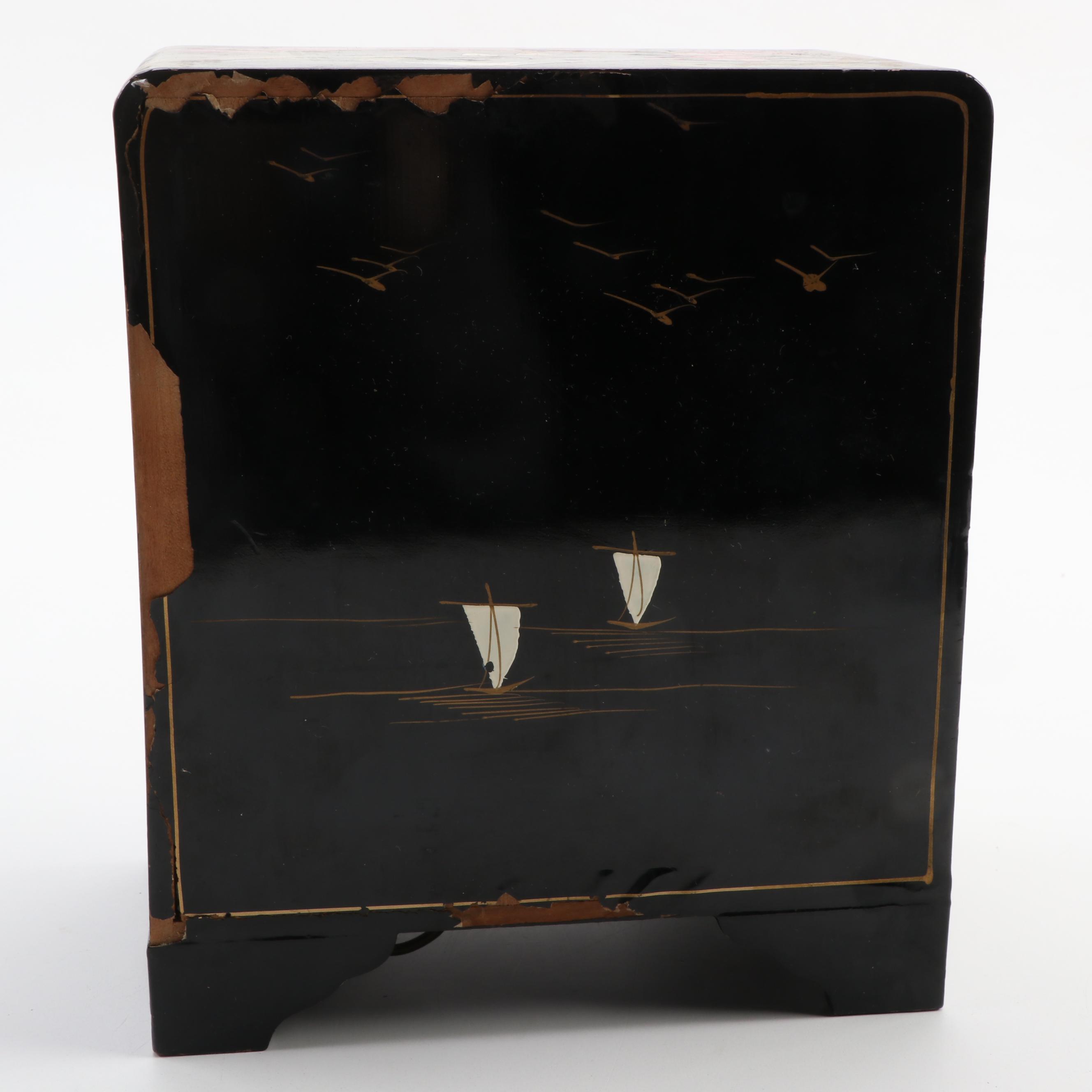 Japanese Lacquerware Ballerina Musical Jewelry Box, Mid-20th Century