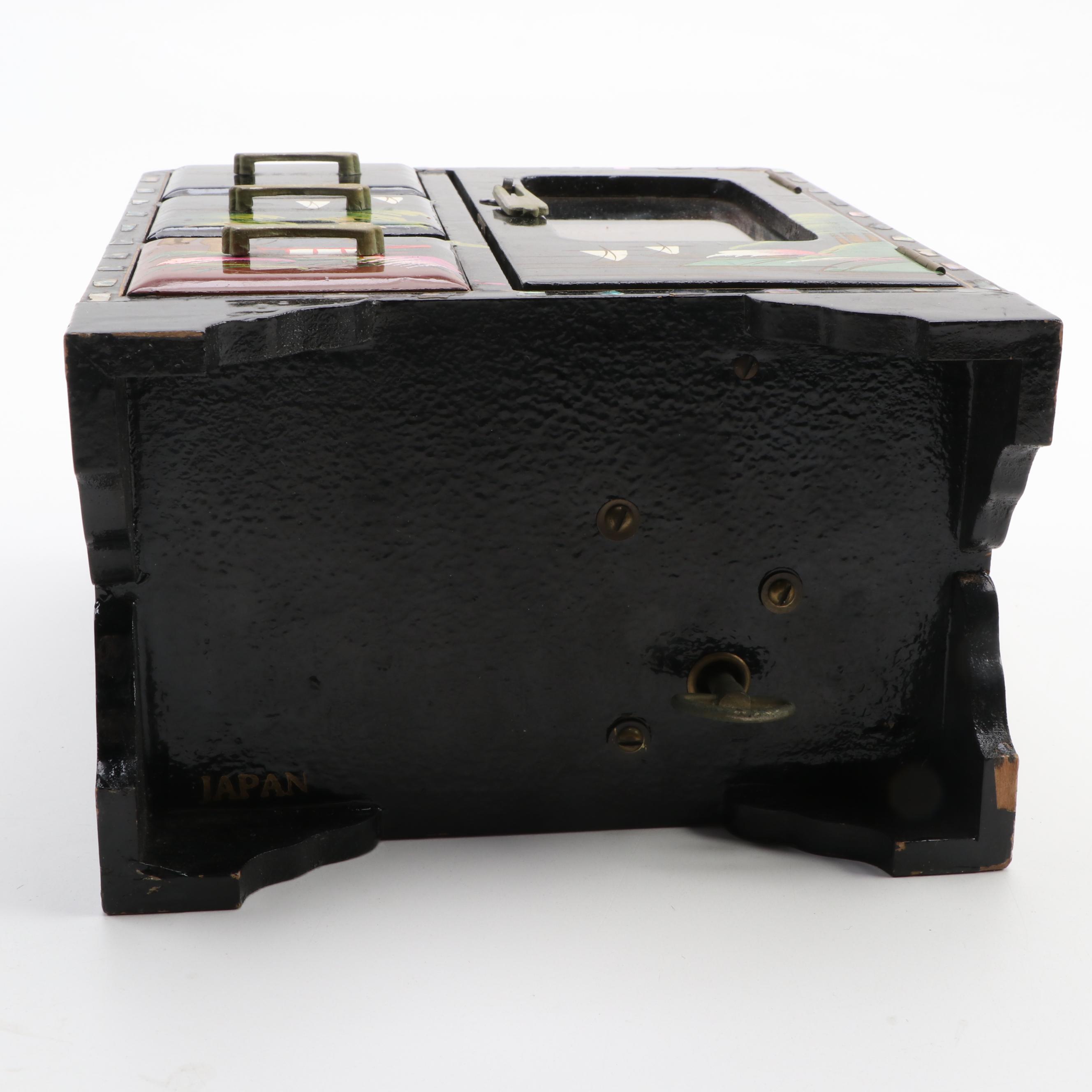 Japanese Lacquerware Ballerina Musical Jewelry Box, Mid-20th Century