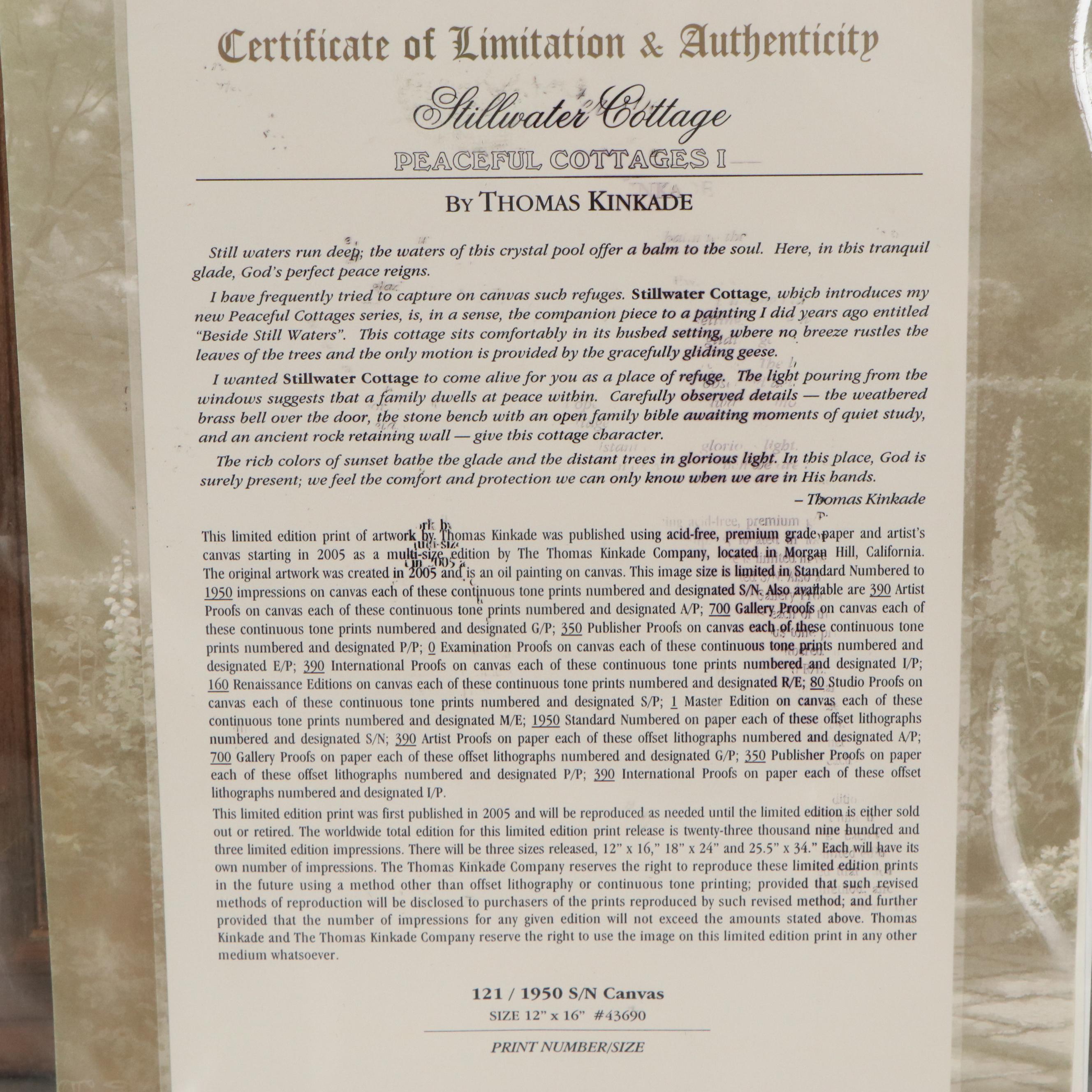 Thomas Kinkade Embellished Giclée "Stillwater Cottage"