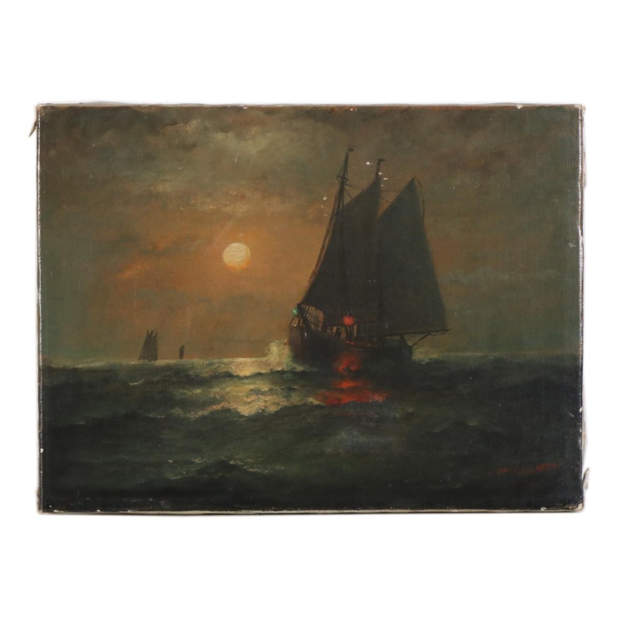 James J. McAuliffe Nautical Seascape Oil Painting, circa 1910