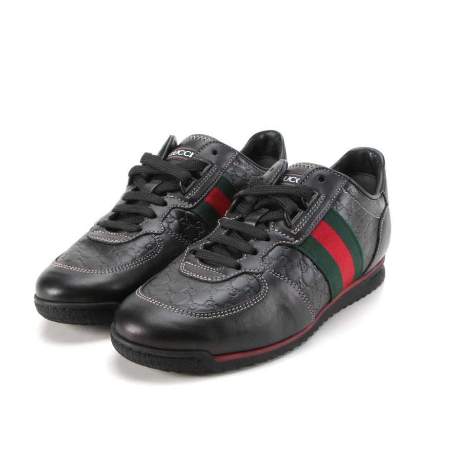 Gucci MicroGuccissima Web Trainers in Black Leather