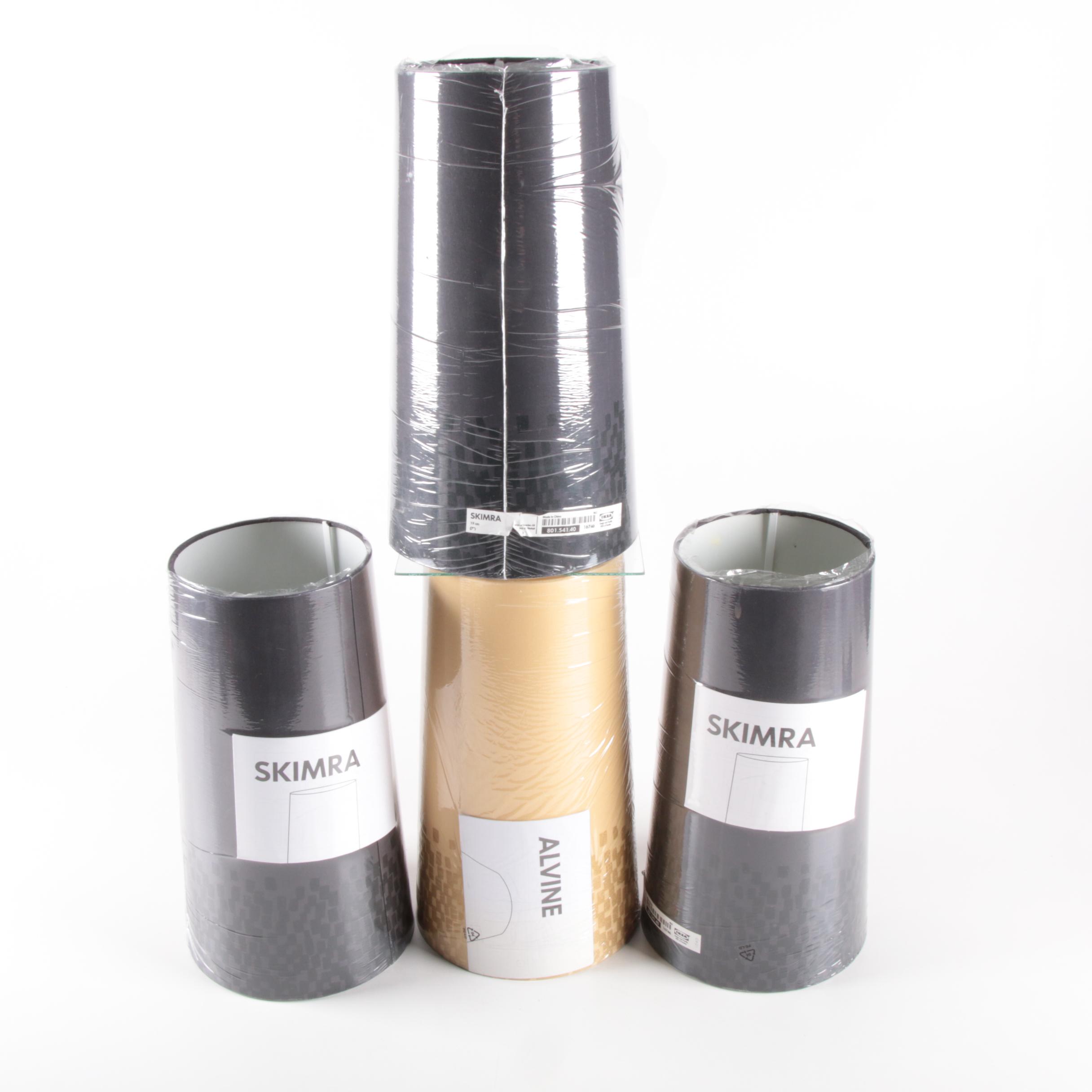 IKEA "Skimra" Black and "Alvine" Gold Skinny Lamp Shades