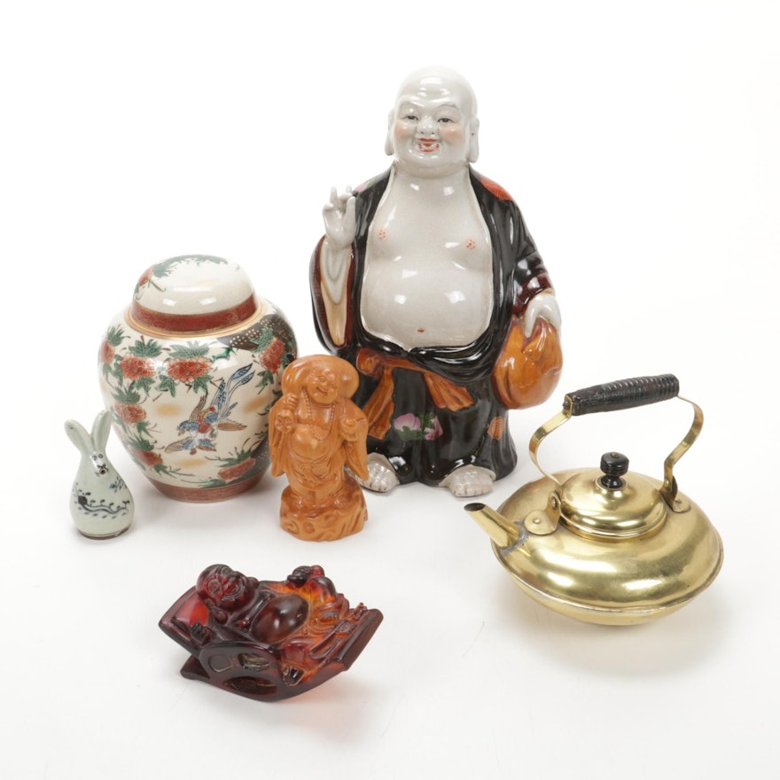 Asian Porcelain Ginger Jar, Budai Figurines, and More